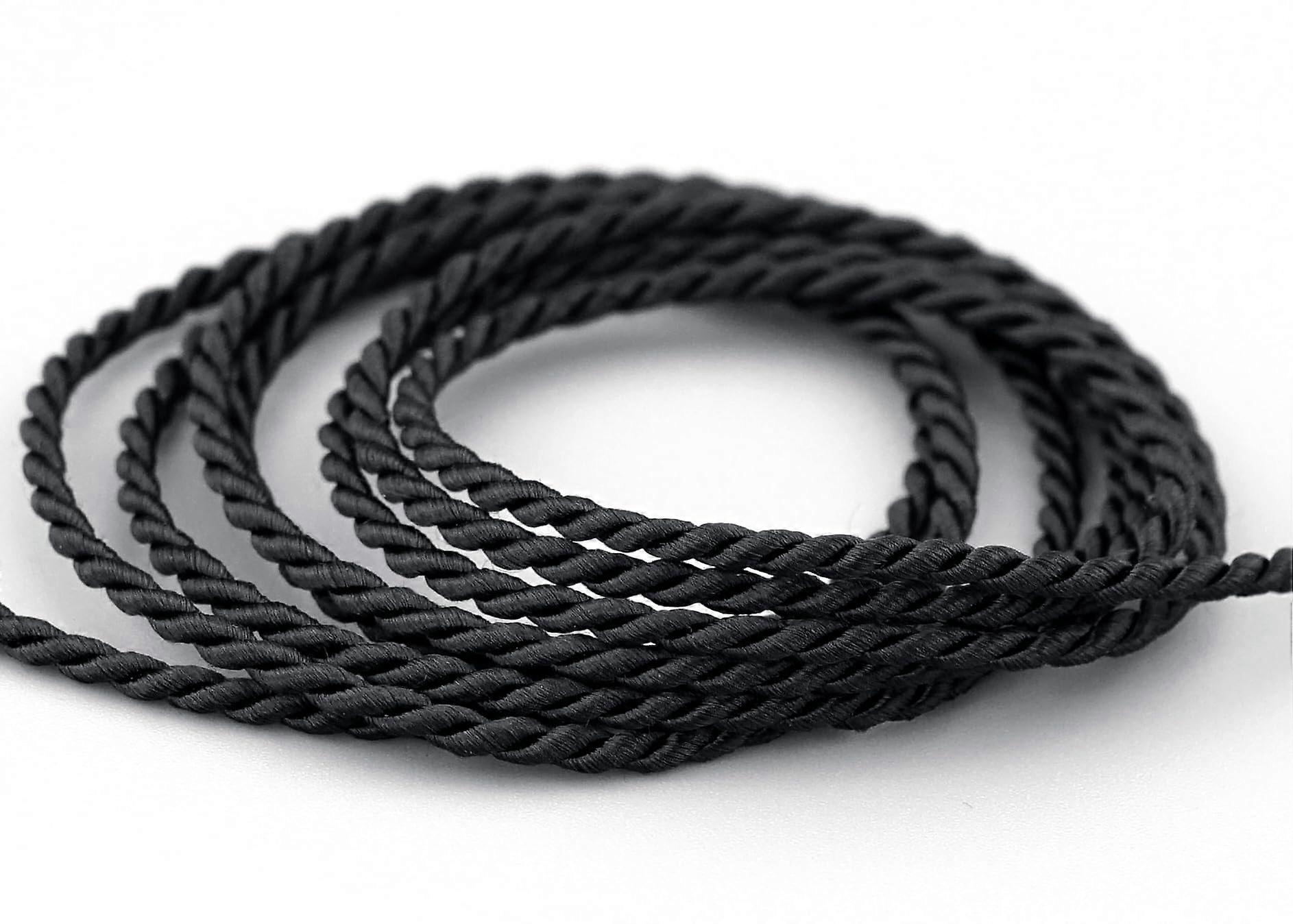 Decorative Twist Cord Black 3 m x 2 mm Silk Twisted Cord Without Wire For Crafts Sewing Decor