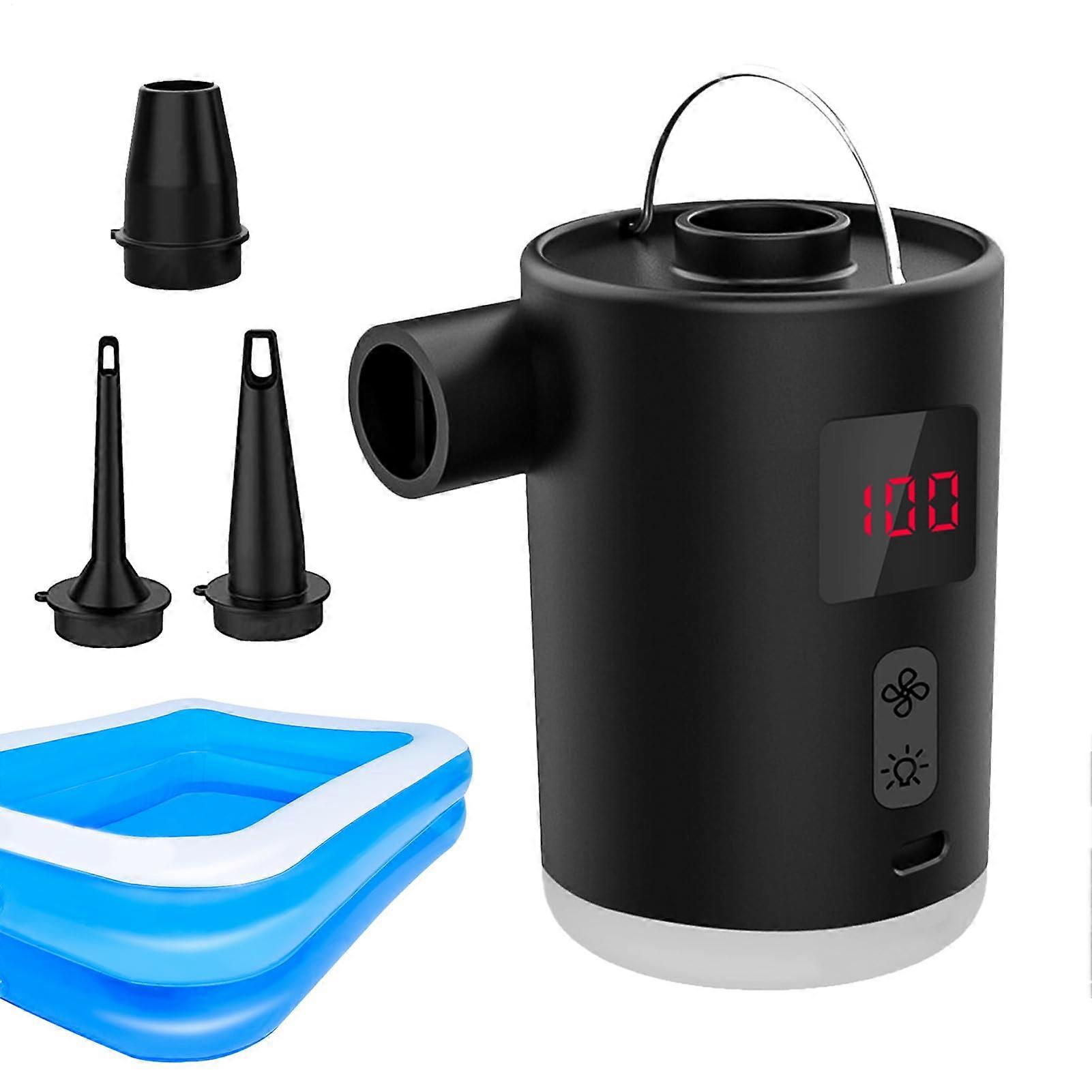 Portable Air Pump for Swimming Pool Air Mattress - Rechargeable Compressor with LED Light, Quick Inflation for Camping and Backpacking