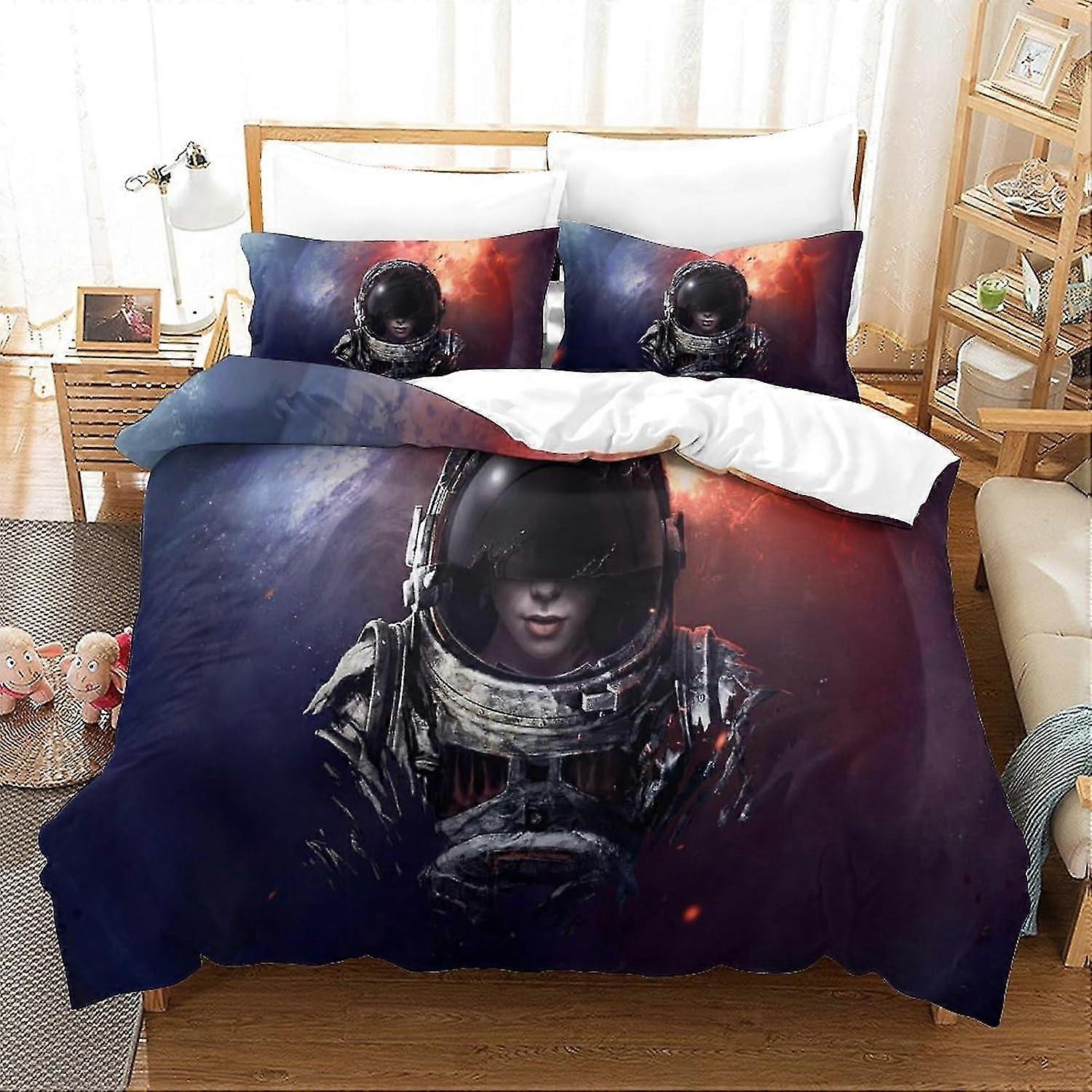 Cosmic Astronaut Duvet Cover for Kids, Space-Themed Bedding Set for Boys and Girls, 3D Comforter with Zipper