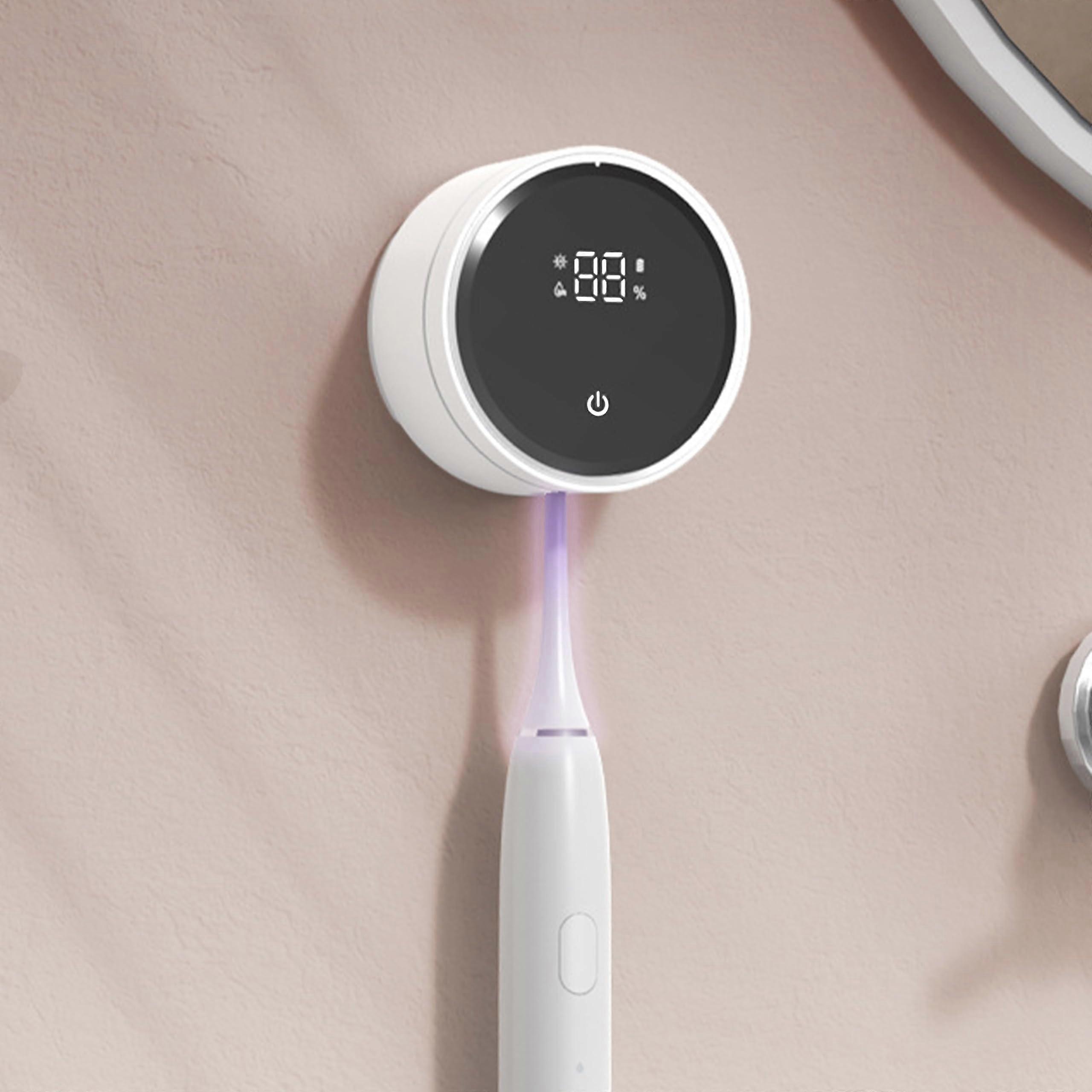 UV Toothbrush Disinfectant Holder, Wall Mounted White Steriliser with Drying Timer and 3 Holders for Bathroom Use