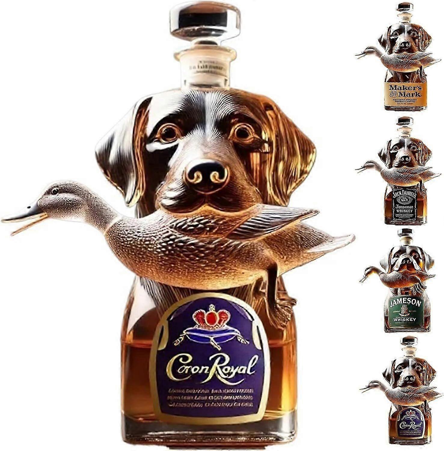 Hunting Dog Whiskey Bottle, Funny Glass Dachshunds Statue Wine Bottles, Unique 3D Engraved Wine Decanter for Men Dad, Gift for Whiskeys Enthusiasts