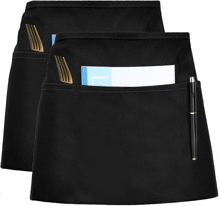 2Pack Black Kitchen Aprons with Adjustable Strap 3 Pockets