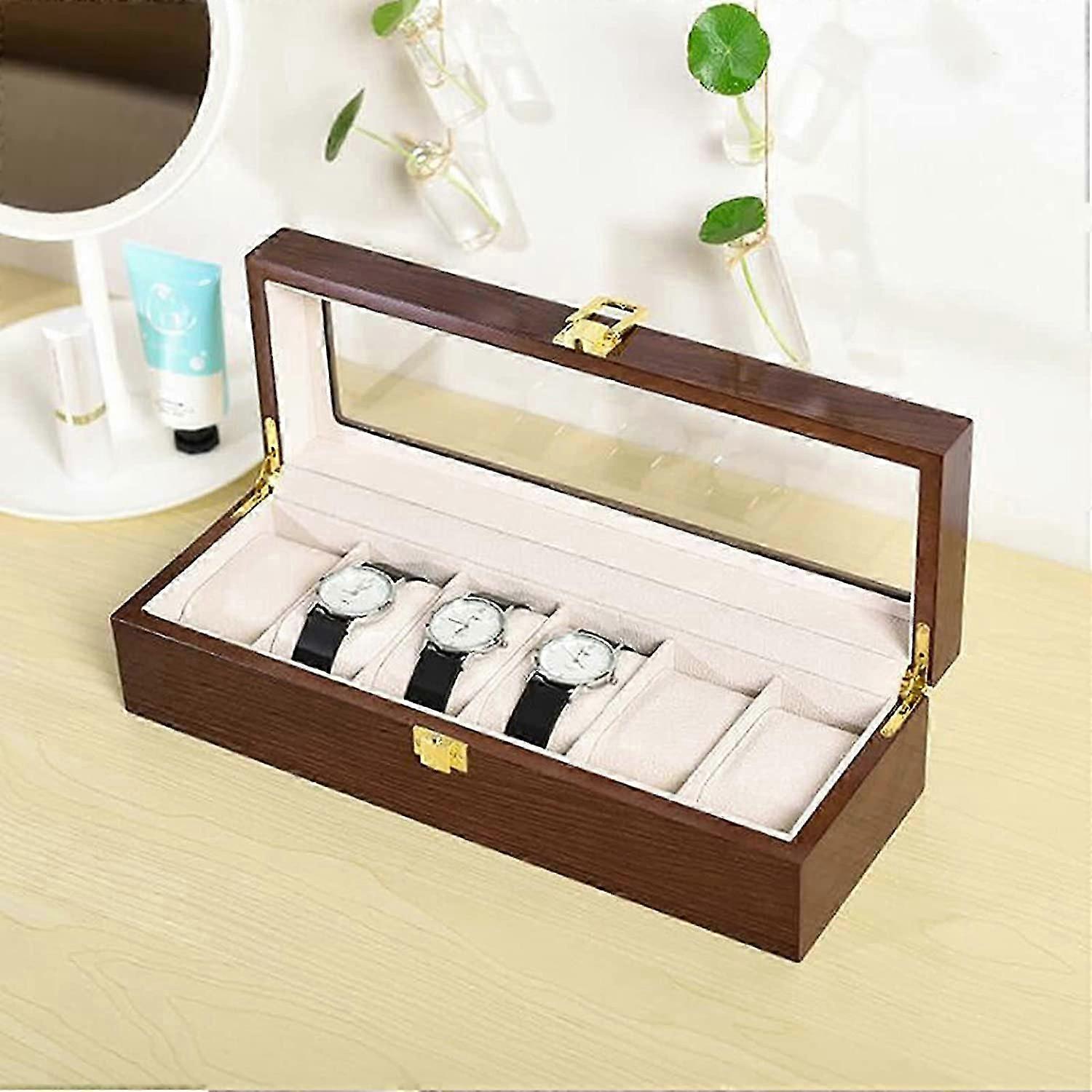 Watch Storage Box Watch Display Holder Case Brown(6 Slots)