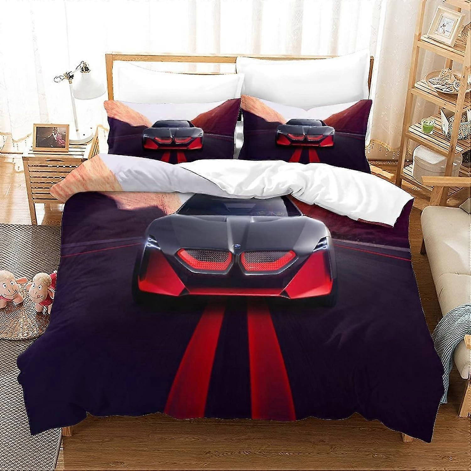Conjunto de cama de 3 peças para carros esportivos Capa de edredom com impressão 3D com zíper para adolescentes e crianças adultos Capa de colcha de microfibra macia