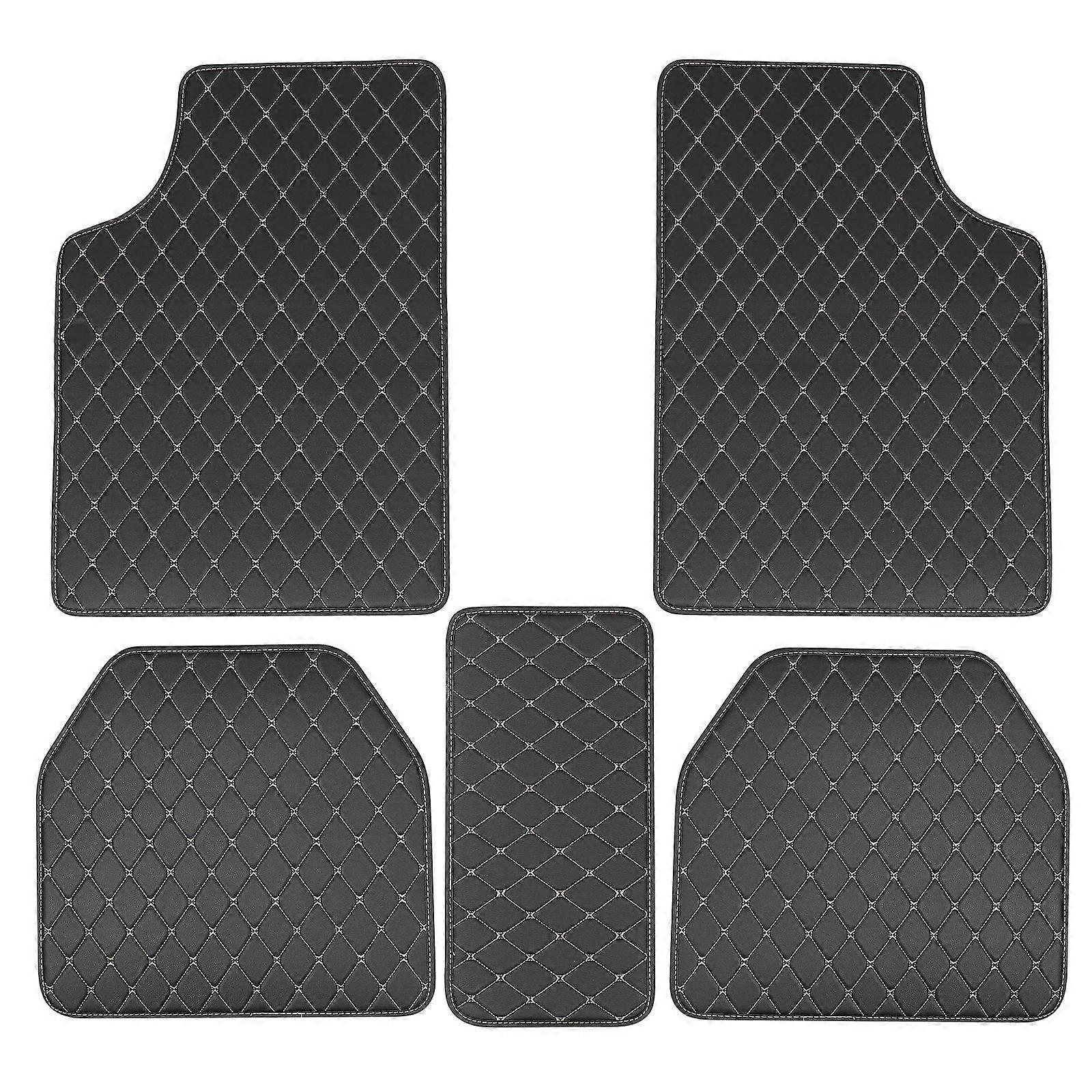 5pcs Car Floor Mats with Sponge Lining Elastic Non Slip Comfortable Protection for Front Rear Seats Black