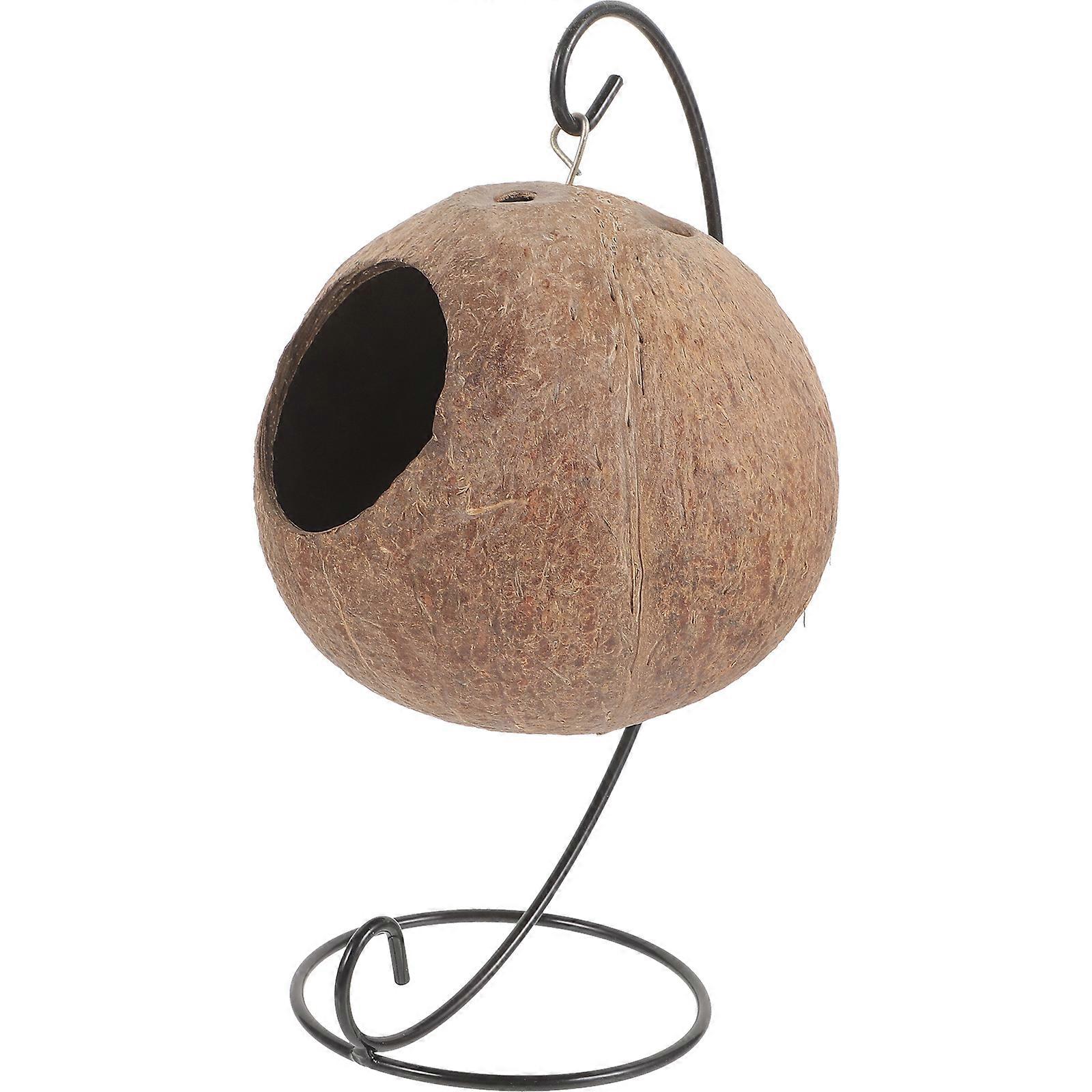 Coconut Shell Bird Nest with Iron Frame, Lightweight & Warm Nest for Parrots, Parakeets, Finches, and Canaries – Easy to Use