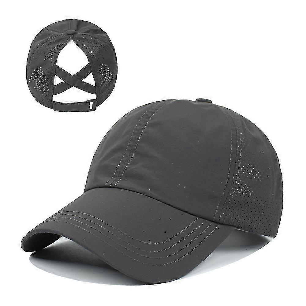 summer solid color baseball cap women's sports casual cross ponytail cap mesh quick-drying half-empty peaked cap