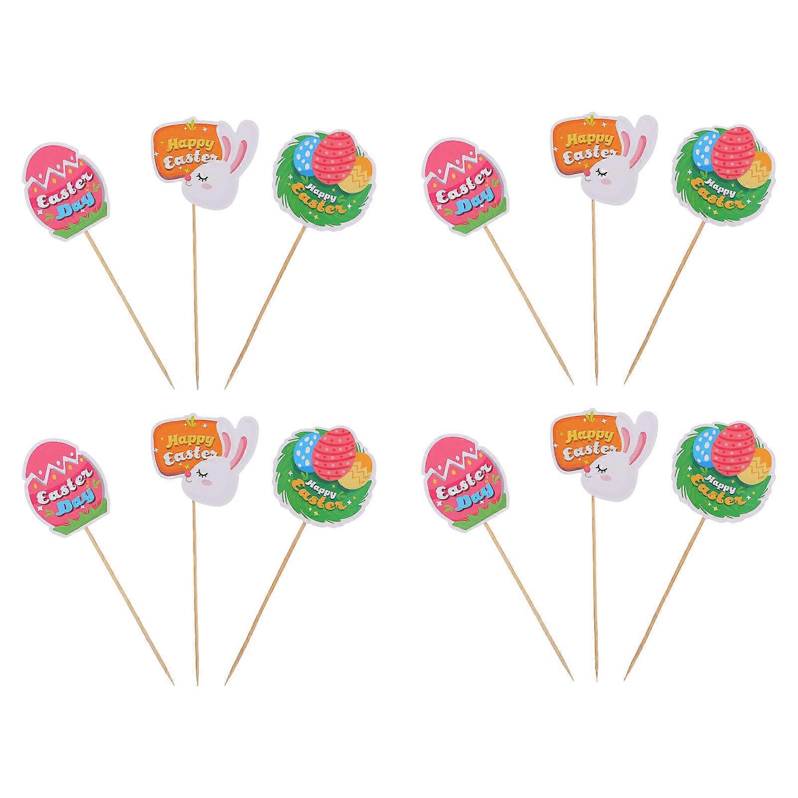 Colorful Cake Toppers Easter Party Decoration with 1Set Egg Rabbit Picks
