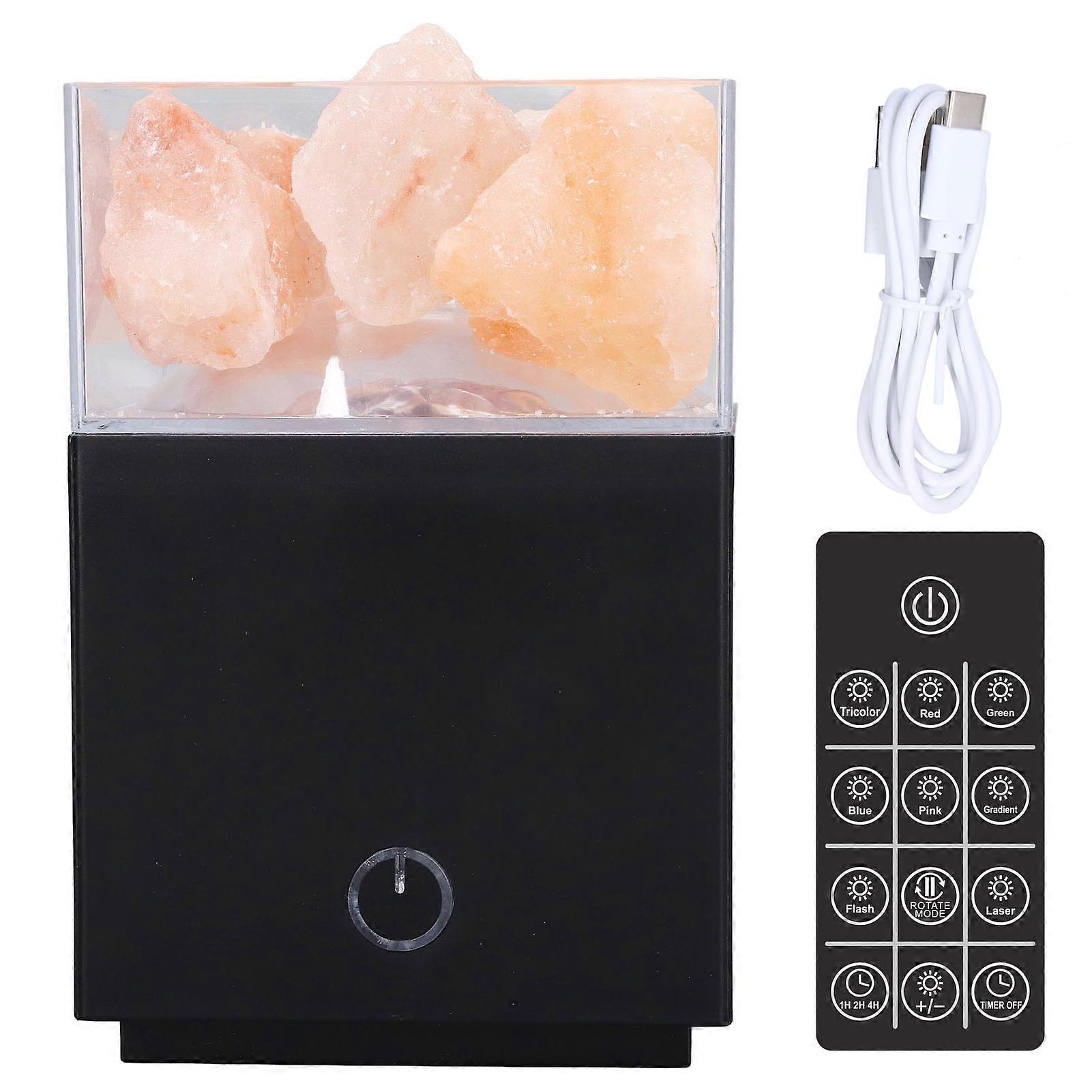 LED Colorful Himalayan Salt Lamp Remote Control Square Salt Block Negative Ion Air Purification Lamp
