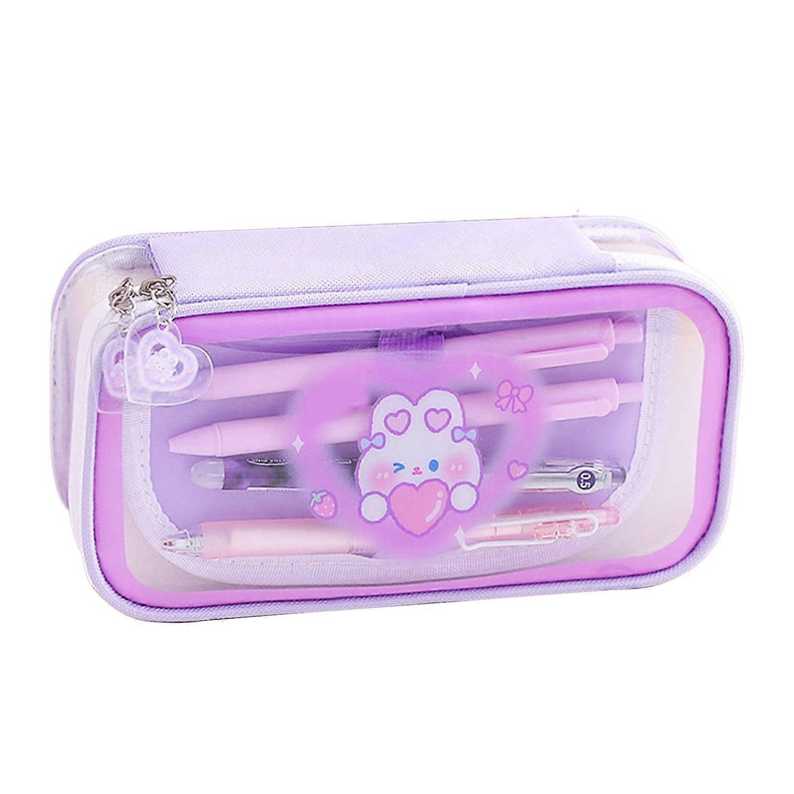 Cute pencil cases with large capacity and transparent window, stationery pouches for students in home office (purple)
