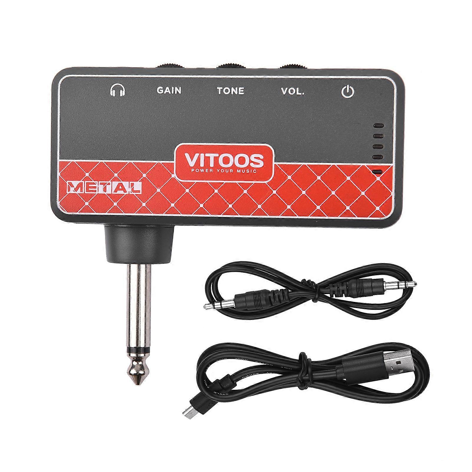 VITOOS METAL Guitar Amplifier Amp 1/4 Inch Plug 3.5mm Headphone Jack & Aux In with Gain Tone Volume Contorls Built-in Rechargeable Battery