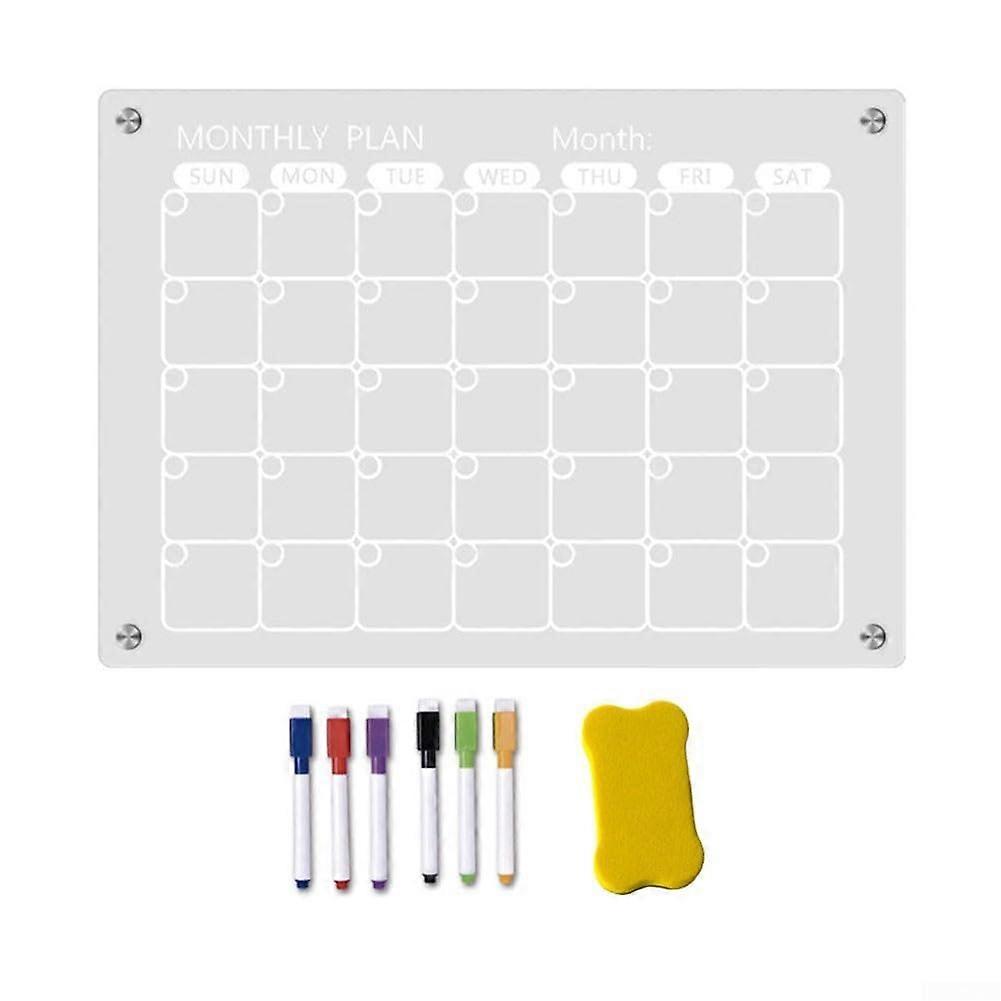 Large transparent acrylic planner board with 4 magnets for organizing monthly tasks, shopping lists, and events on your refrigerator