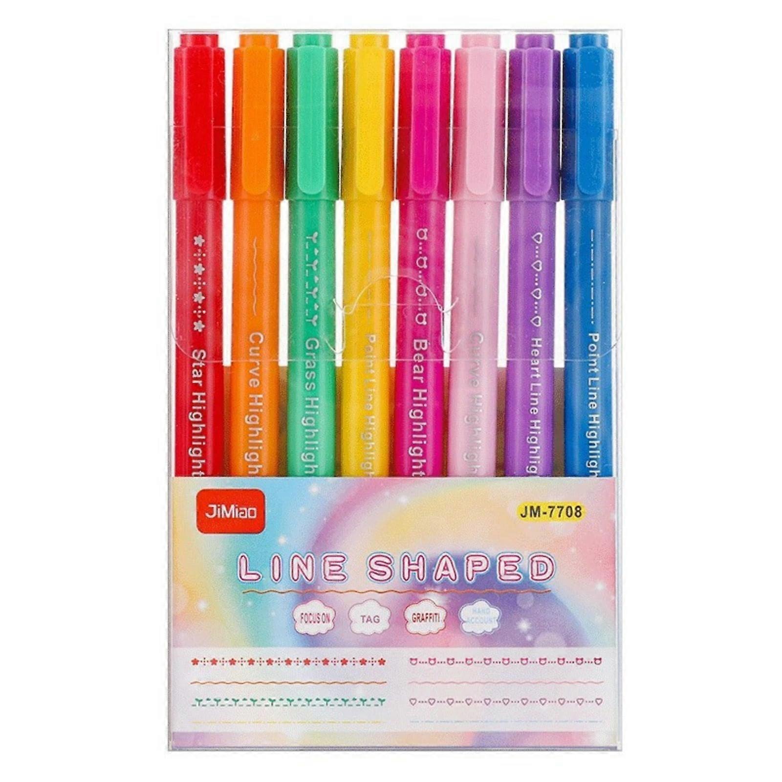 8-Color Curve Pen Notes, Multifunctional Fluorescent Marker with Double Tips and 8 Colored Fine Lines