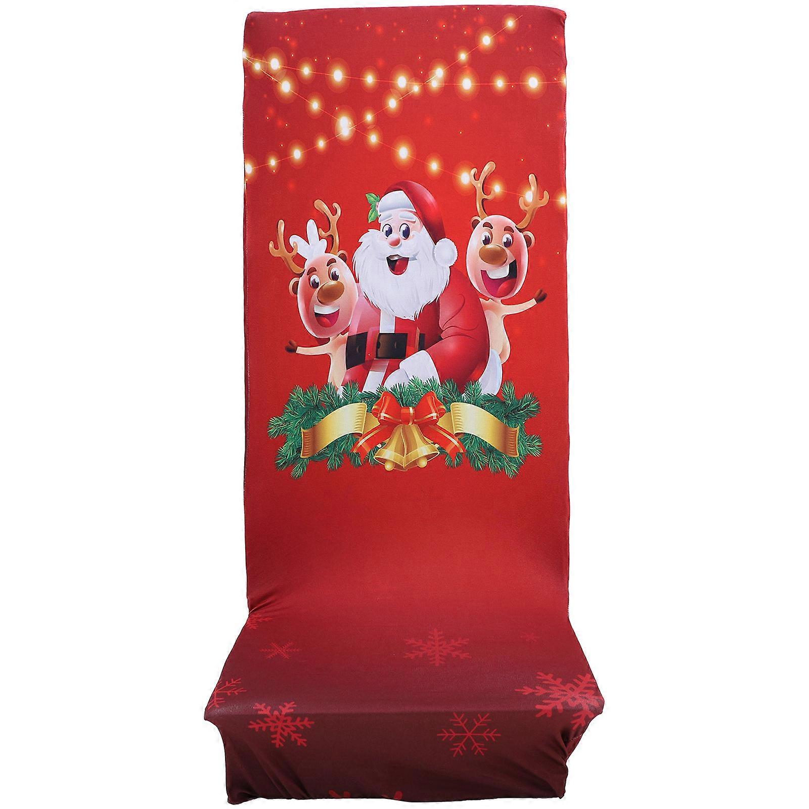 Red Dining Chair Covers Christmas Fitted For Backrest Chairs 95X36CM Protects From Food Soup 1Pcs