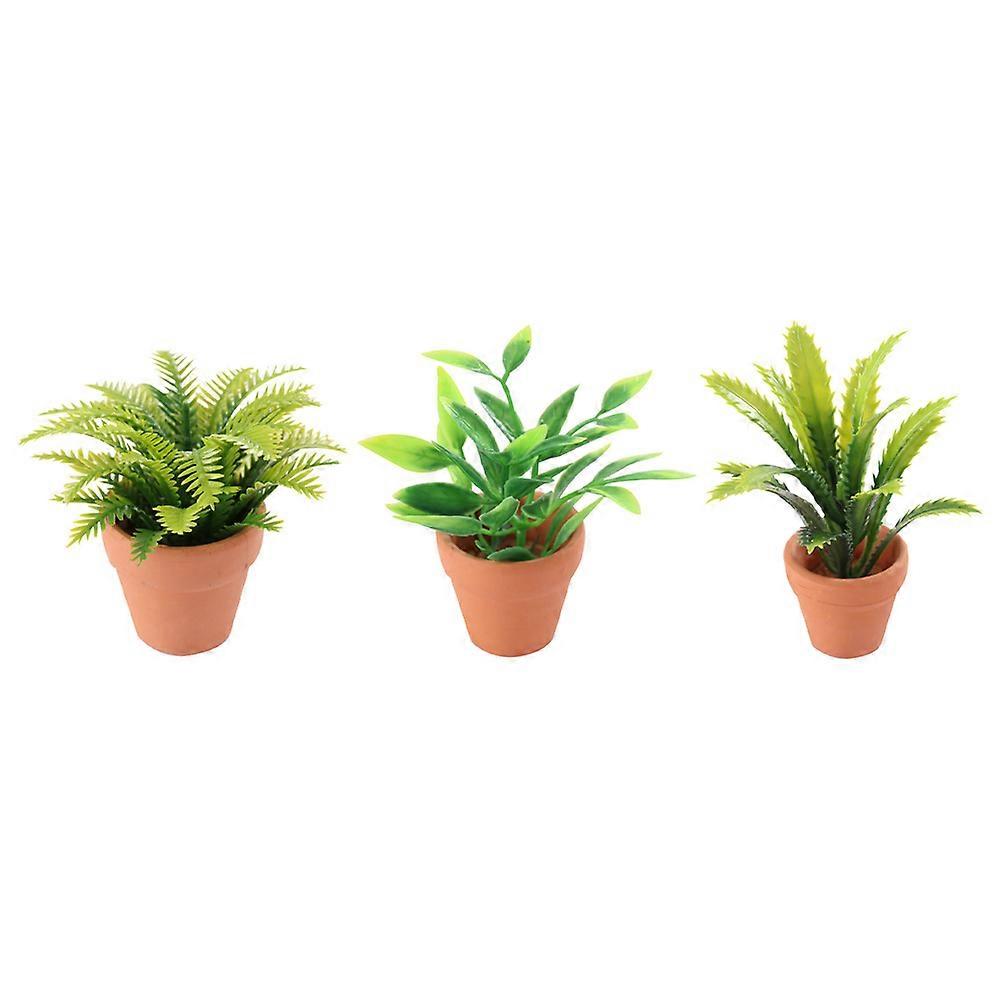 Mini Resin Potted Plants Figurines Realistic Miniature Potted Plant Models Desktop Decoration 3Pcs