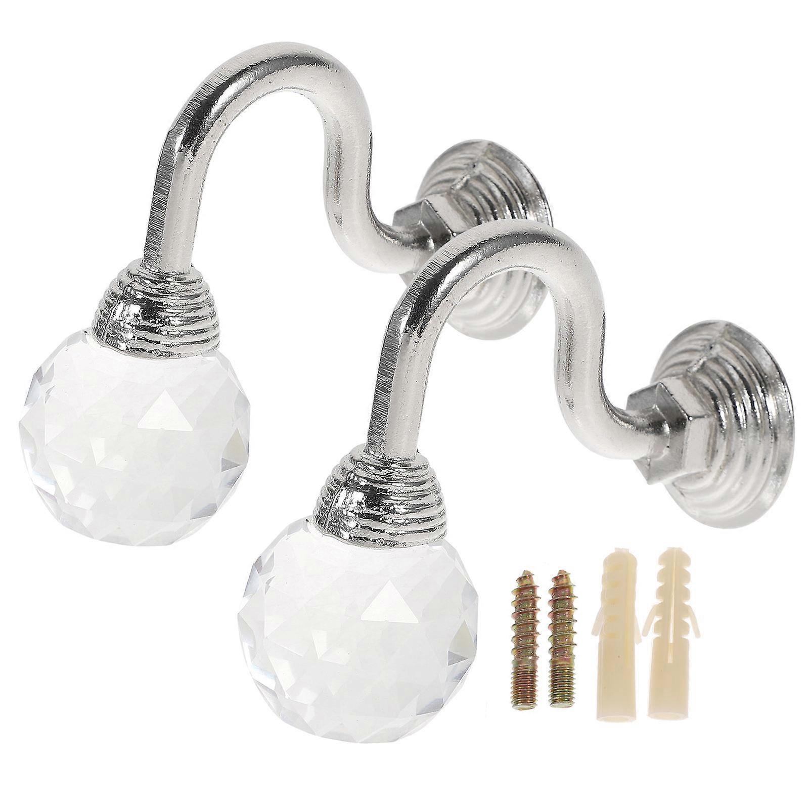 Retro Curtain Hooks UV Glue Technology Small Crystal Wall Mounted For Drapes 2Pack