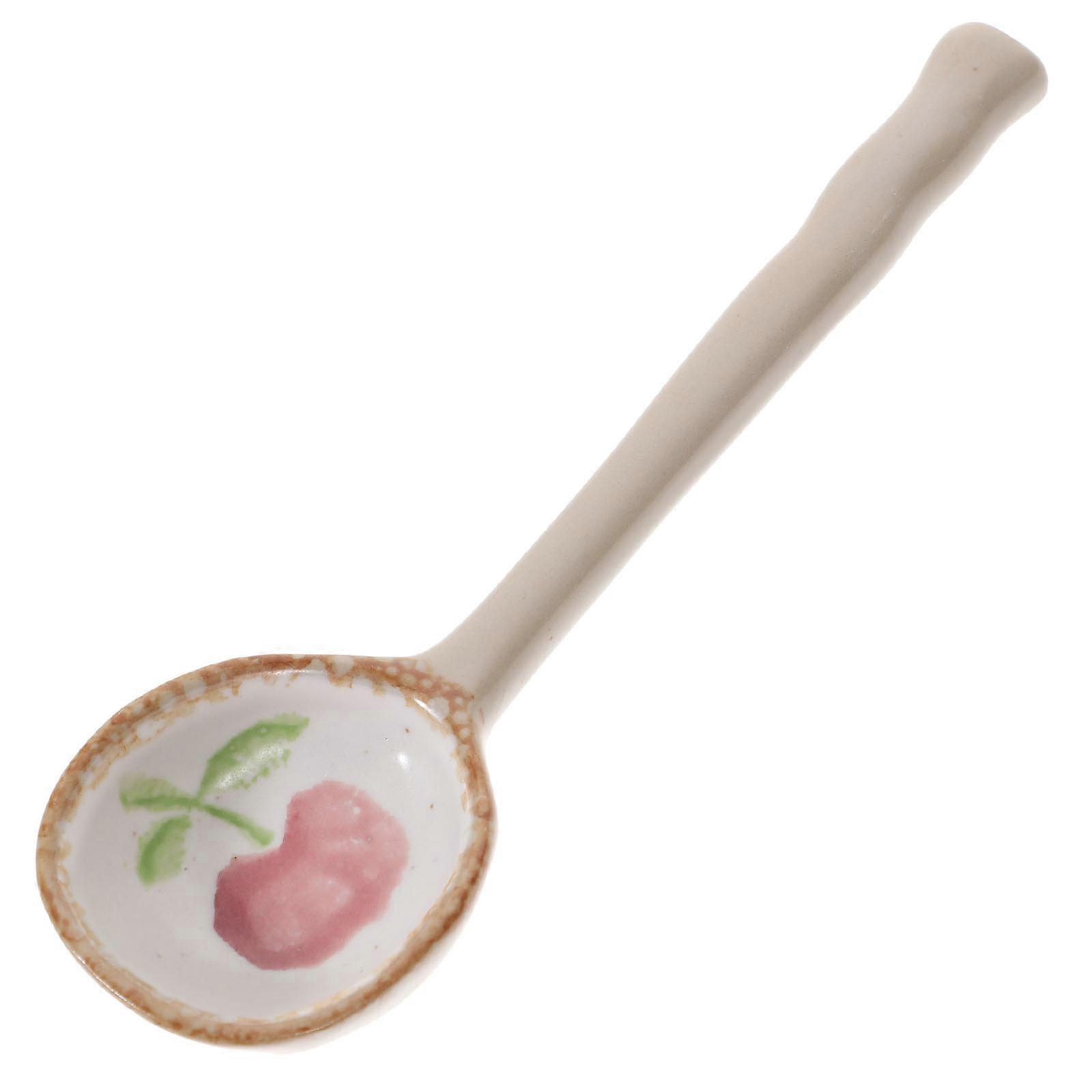 Ceramic Japanese Style Soup Spoon Cartoon Pattern For Daily Use 17X5CM Heat-Resistant 1Pack