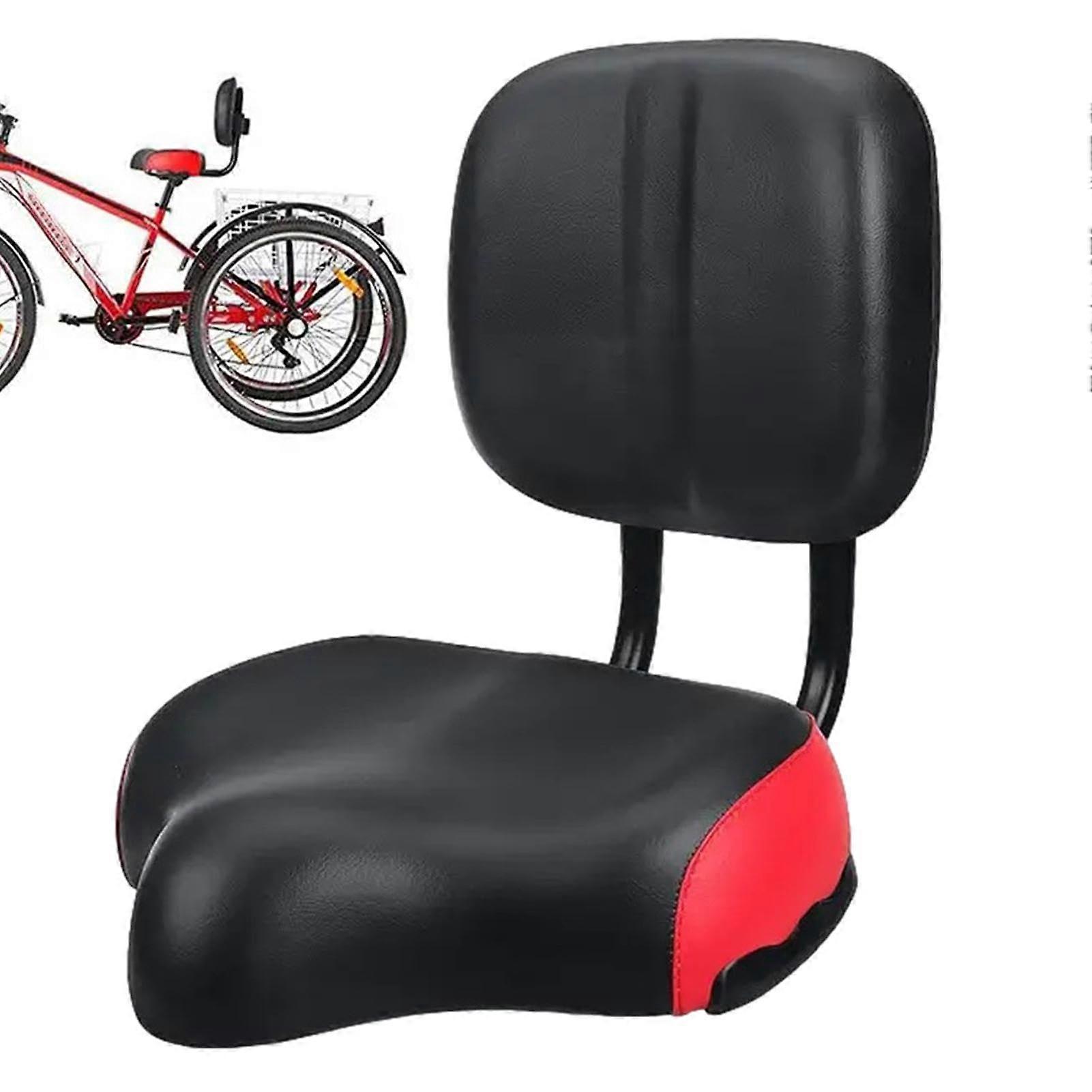Bikke Seat Bicycle Saddle with Back Section Wide Soft Comfort Replacement with Padded Back Cushion Bike Tricycle Saddle Seat with Back Support red