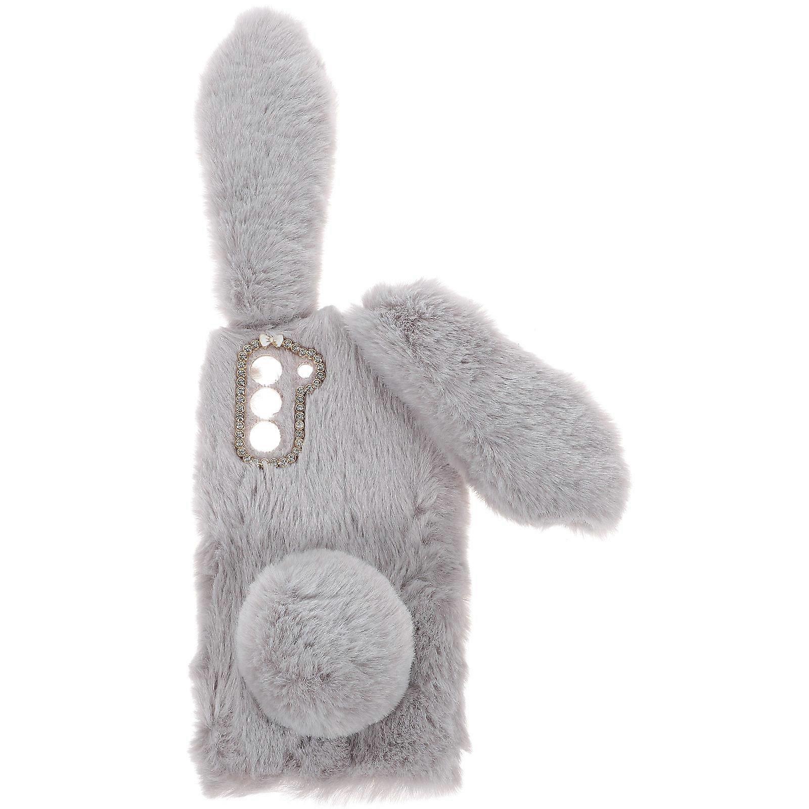 Furry Bunny Ear Plush Phone Case – Soft & Cozy Shockproof Cover with Scratch Resistant Design, Cute Decorative Protector – Light Grey