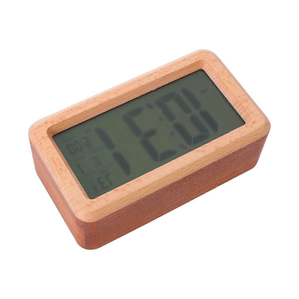 Clock Wood Digital Alarm Clock For Home Bedroom Office With Snooze And Brightness Adjustment 13.8X7.7 Cm 1Pack