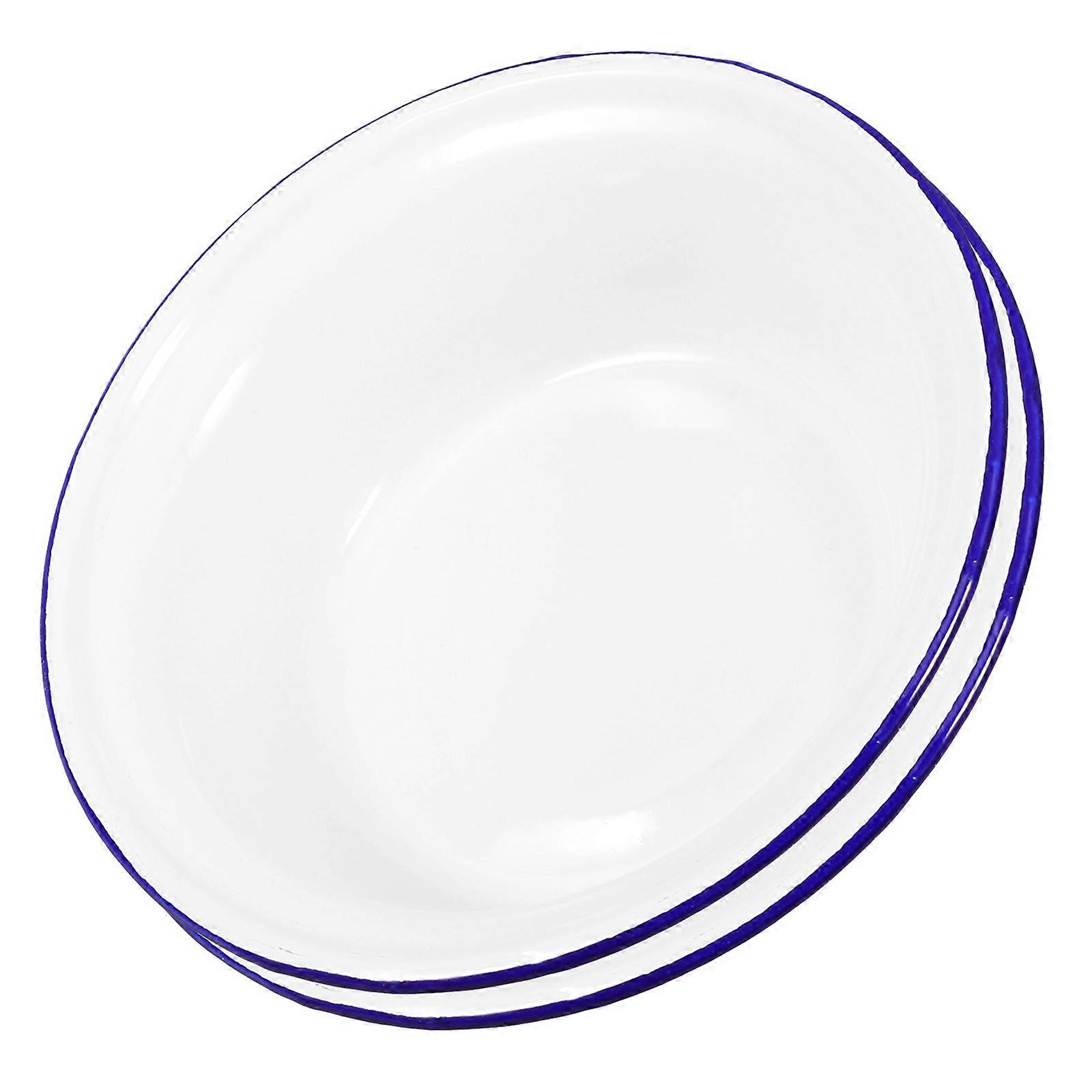 Enamel Bowl Set 2pcs White Round Soup Bowls for Home Elegant Design for Parties and Daily Dining Use