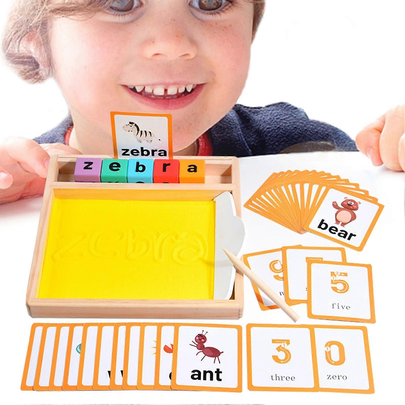 Holzsandschale - Tracing Board for Handwriting Practice, Alphabet Writing Skills for Kids Over 2 Years Old, Sensory Learning Tool