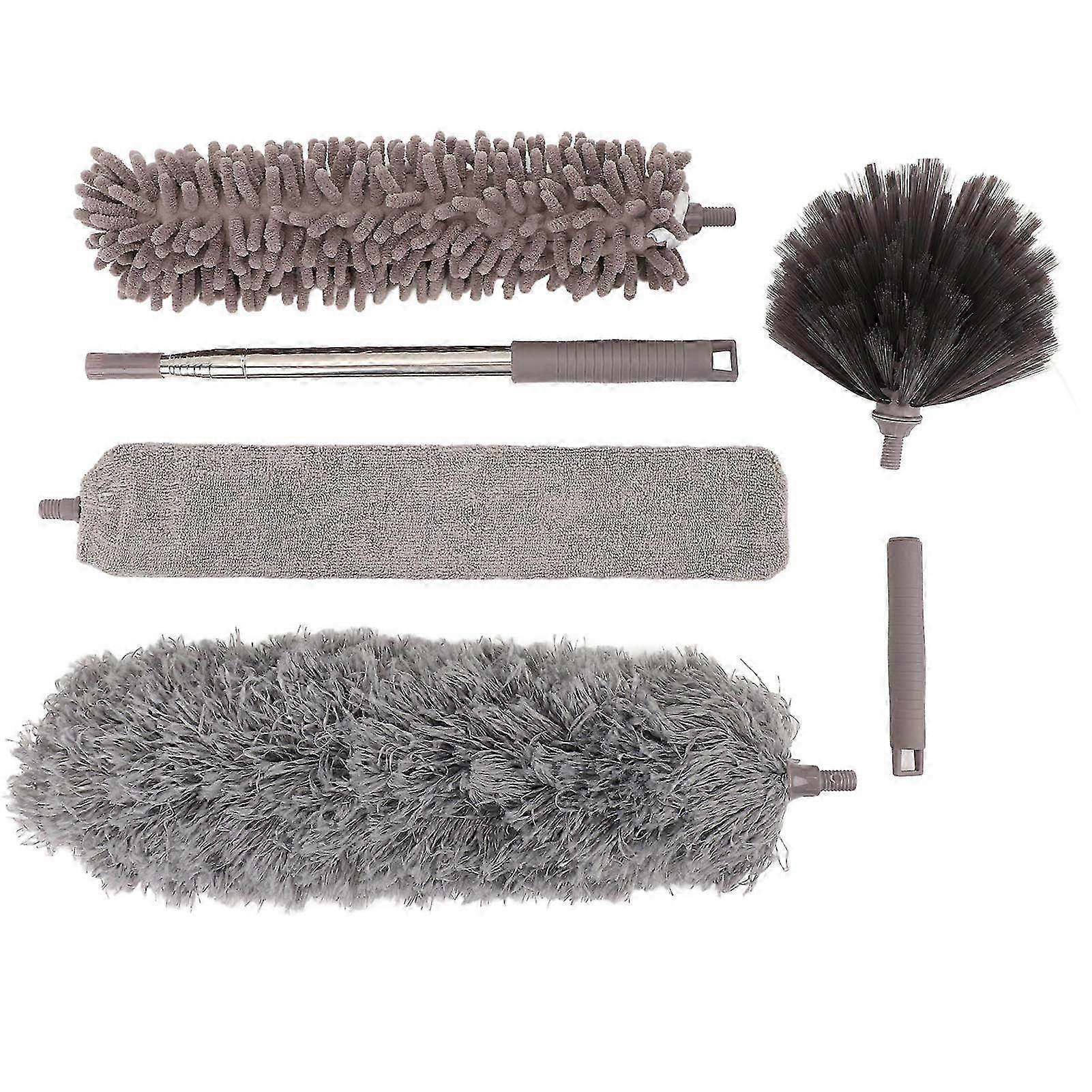 6-Piece Washable Microfiber Duster Set with Telescopic Handle for High Cleaning