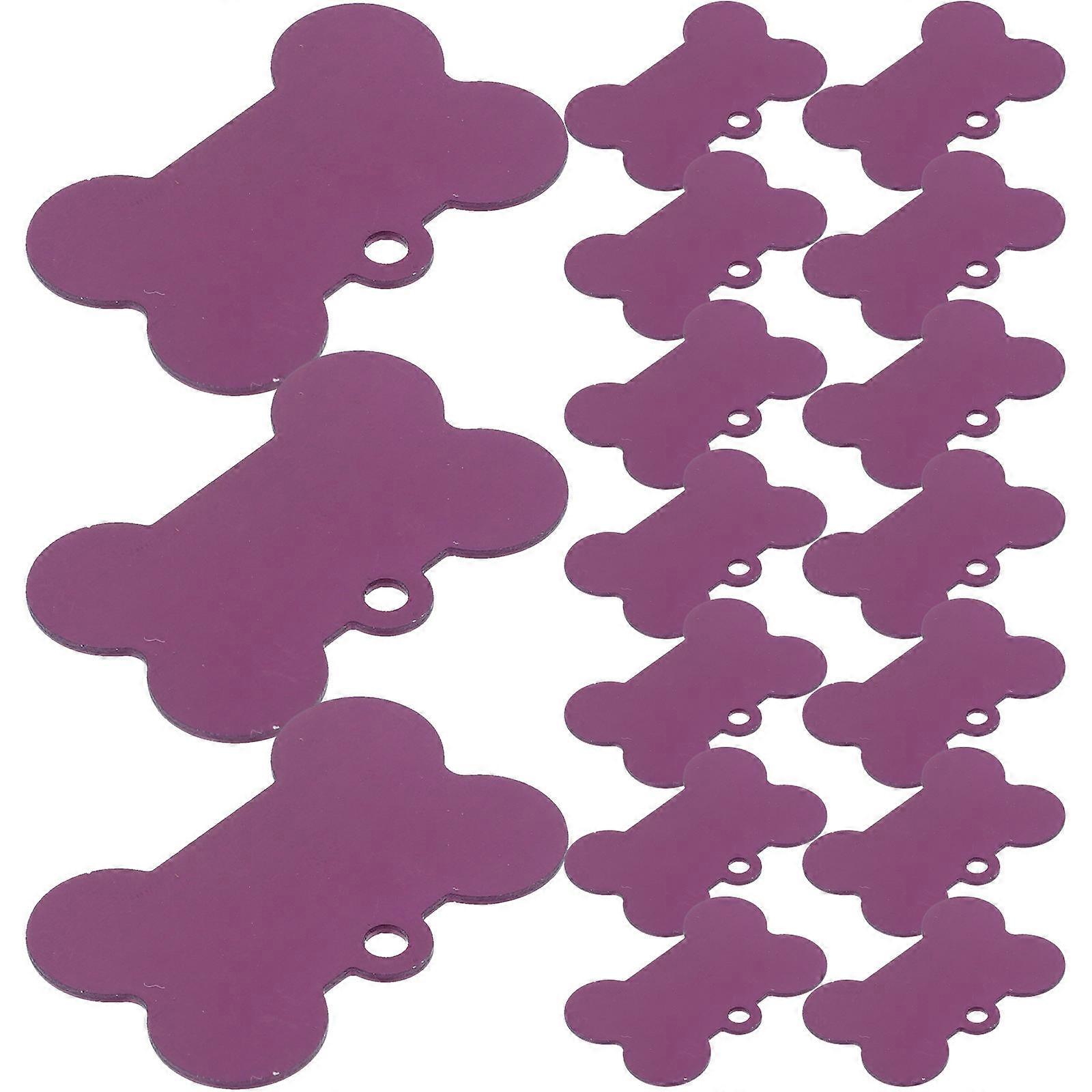 Pet Name Tag Bone Shape Double Sided Dog Cat Identification Engraving for Name Phone Number Address Purple 20Pcs