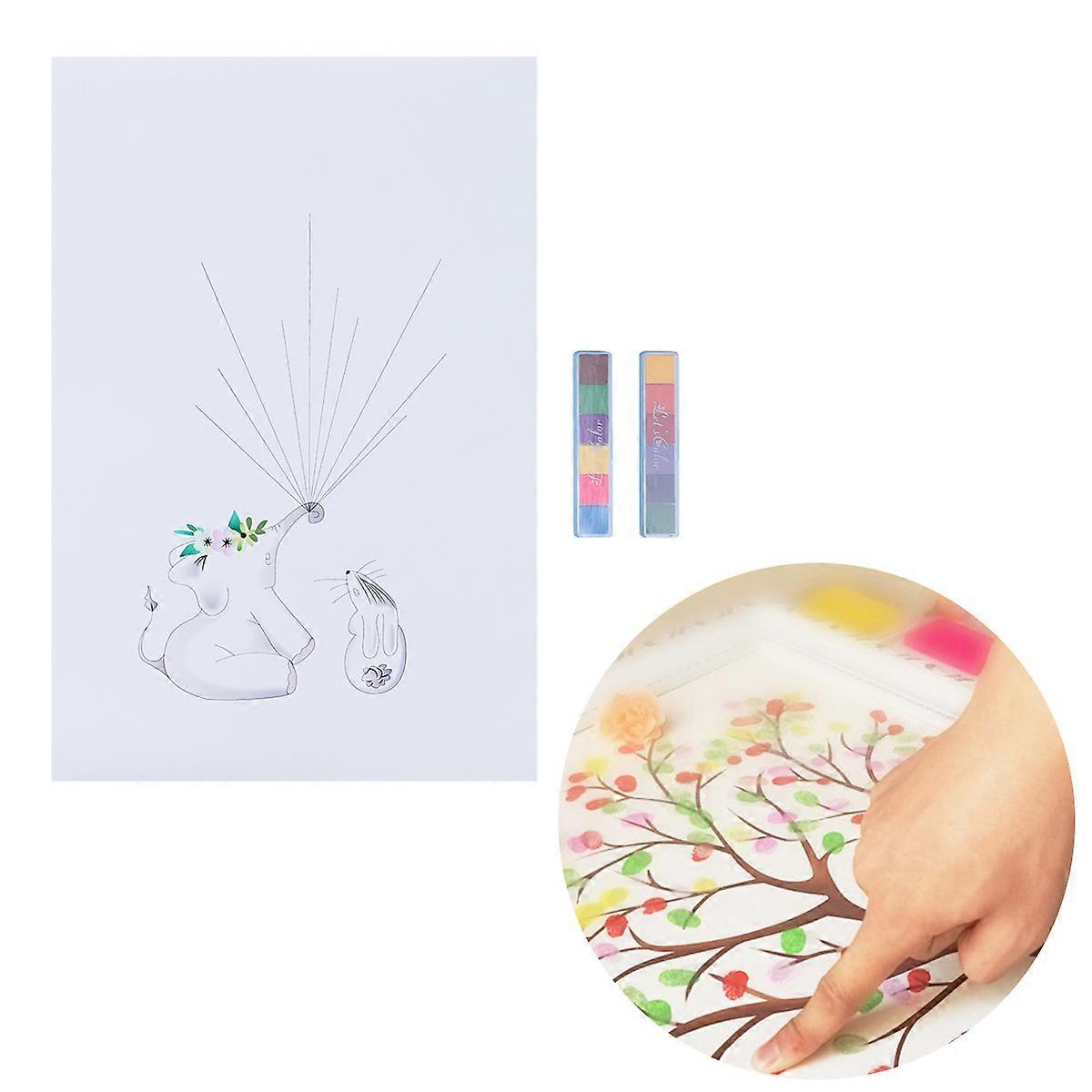 Thumbprint Tree Painting Fingerprint Kit Memorial Recording Assorted Color Wall Painting 1Set