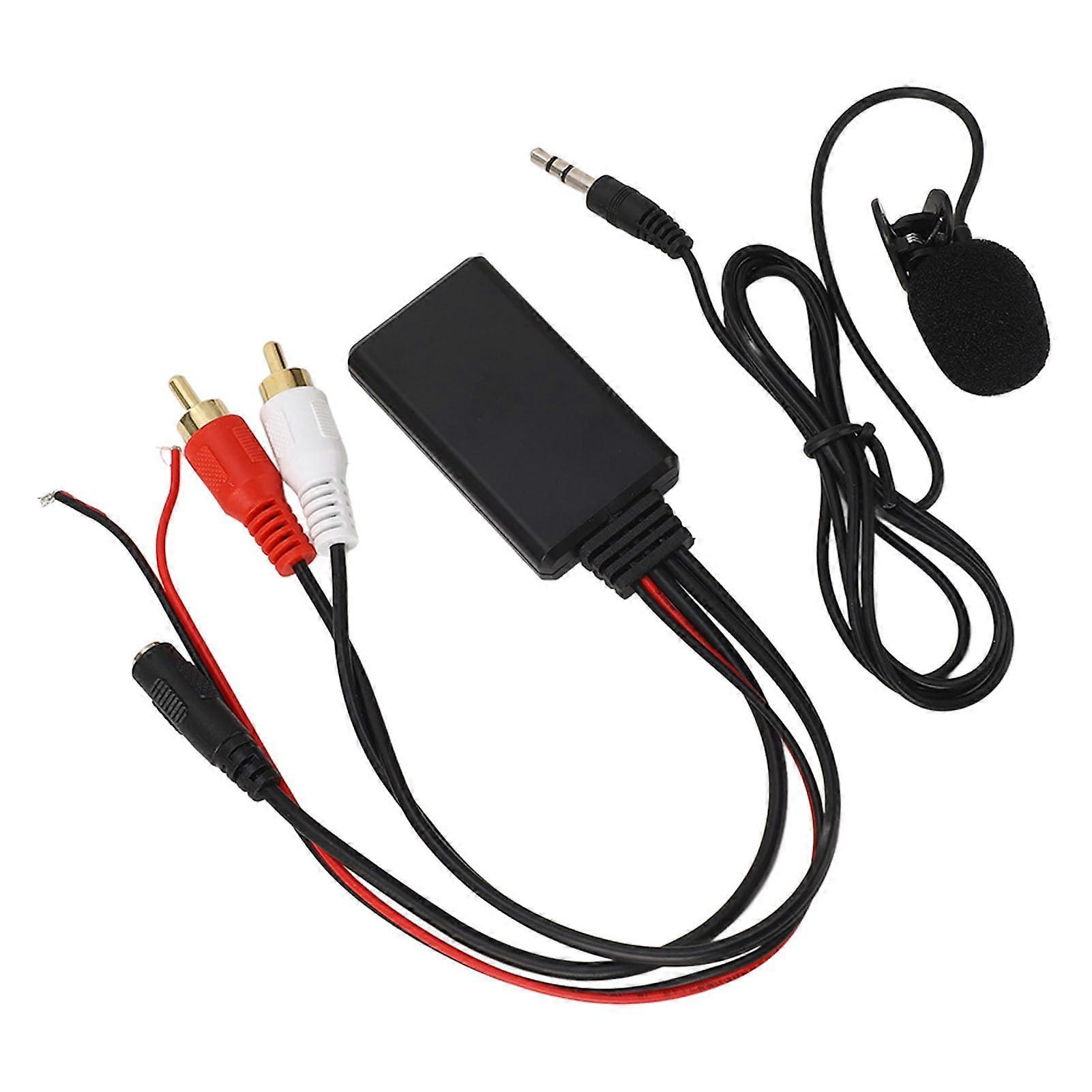 Car Bluetooth AUX Module with Hands-Free Microphone, 2 RCA Cable Adapter for Universal Vehicle Compatibility