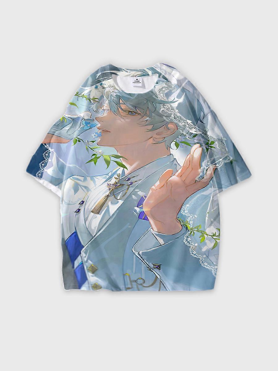 T-shirt round neck Role Pattern loose short sleeve E2895