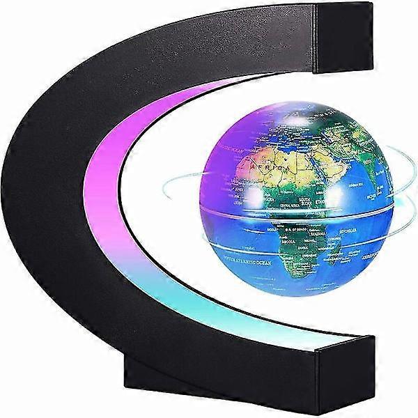 Magnetic Levitation Globe, 3.5 inch C Shape Illuminated World Map Globe with LED Color Lights for Desk Decoration