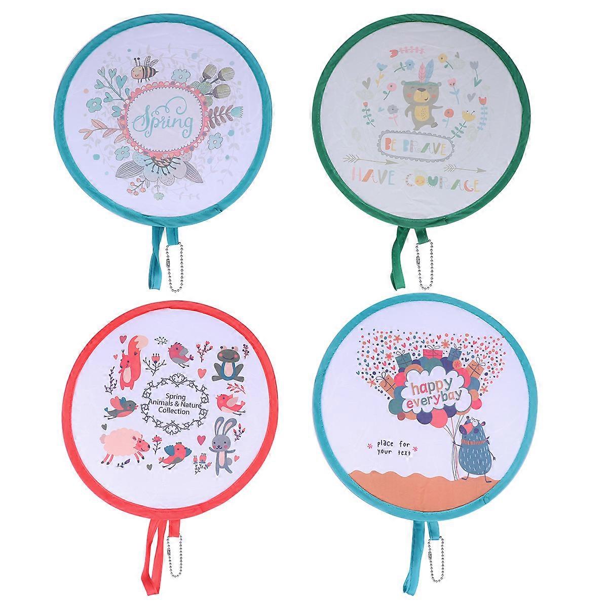 Foldable Adorable Pattern Handheld Fans Ideal For Weddings And Birthdays In Random Style For Indoor And Outdoor Use 4 Pcs