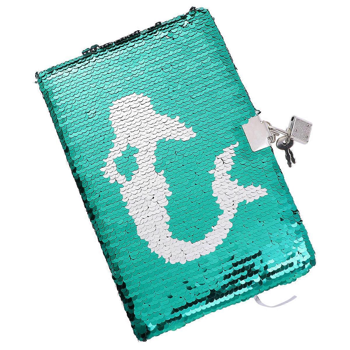 Mermaid Pattern Sequin Journal Notebook Writing Notebook Planner Personal Diary Organizer with Lock (Light Green+Silver)