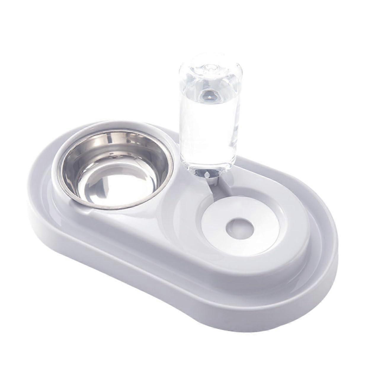 Automatic Pet Water Fountain with Double Bowl for Cats and Dogs, Splash-Proof, Portable Feeding Station in Beige