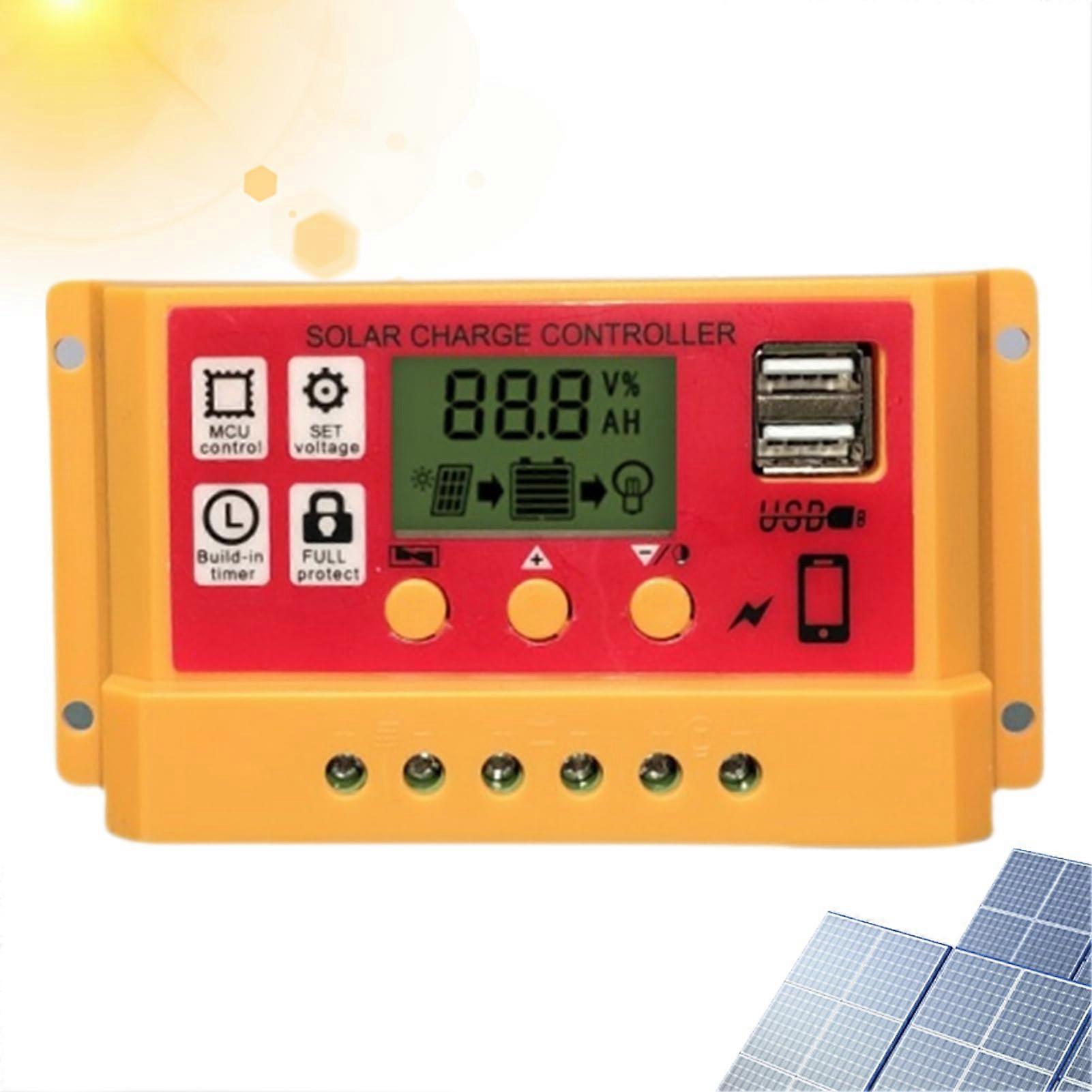 Solar Charge Controller 12V/24V with LCD Display - Dual USB Ports, Multiple Load Control Modes for Camping and Outdoor Use