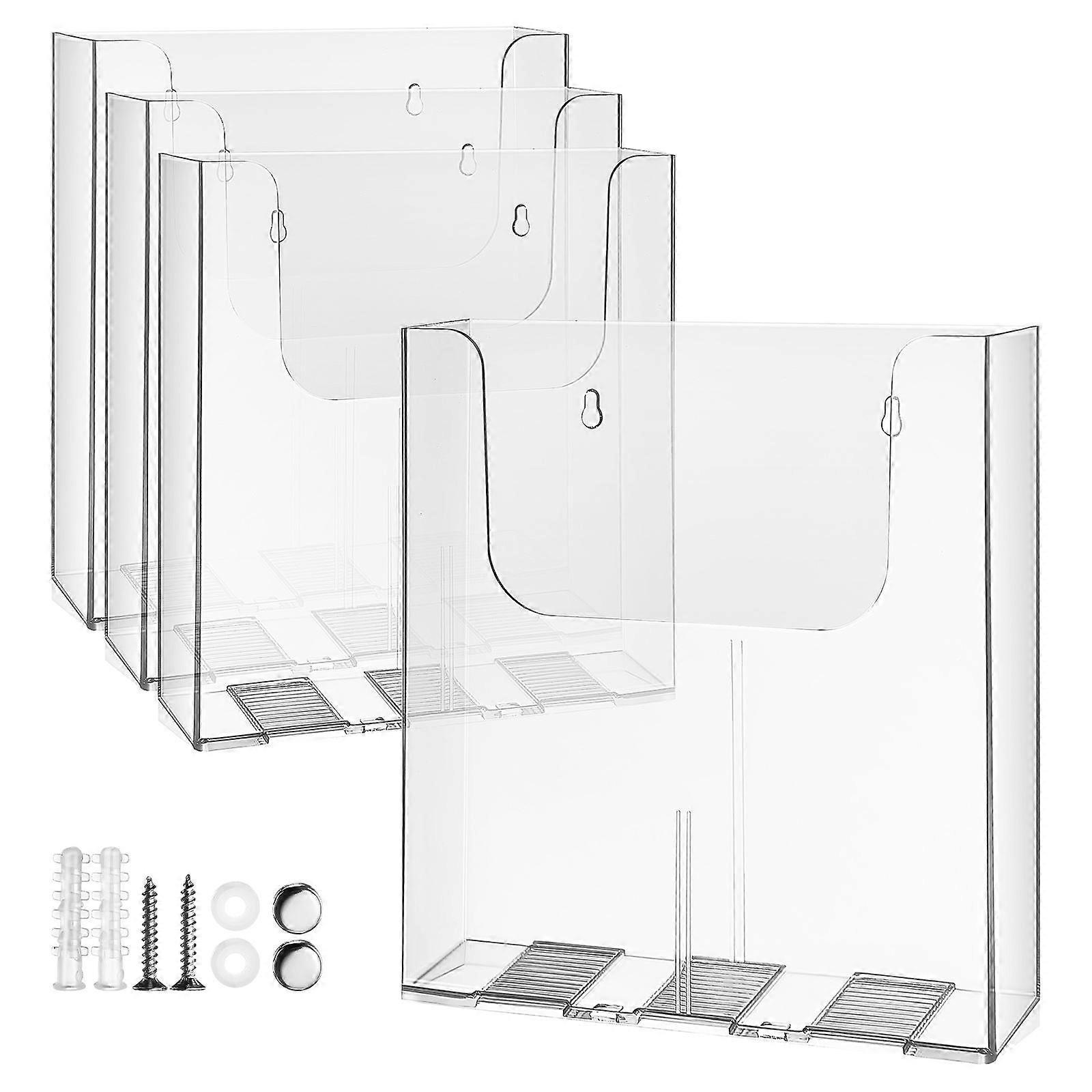 Clear Acrylic Wall Mounted Letter Holder & Magazine Display Rack – 4PCS, Easy Installation, Minimalist Design for Office, Home, and School Document