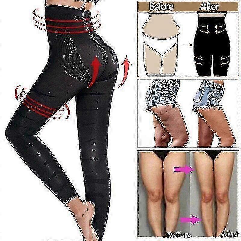 High Waist Compression Leggings with Anti-Cellulite and Leg Shaping Features in Black
