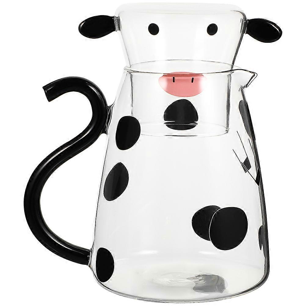 Cute Cow Shaped Glass Pitcher with Lid and Cup for Home Multi Functional Water Storage Carafe 3.5L