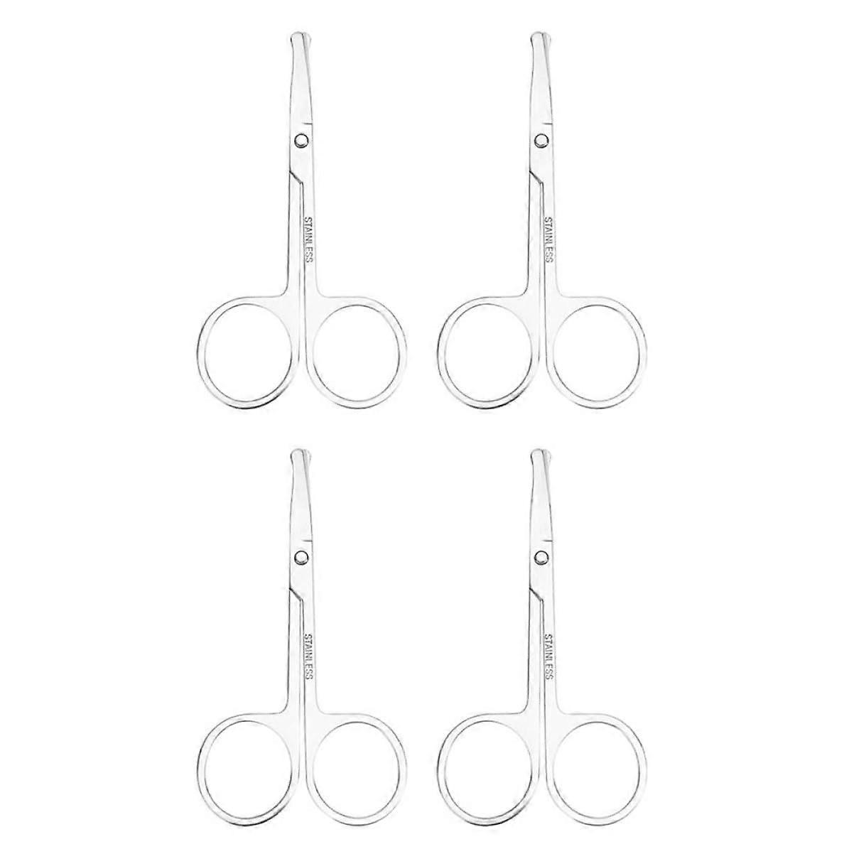 Stainless Steel Nose Hair Scissors - Pack Of 4, Small Precision Trimmers For Nose, Brow And Eyebrow Grooming