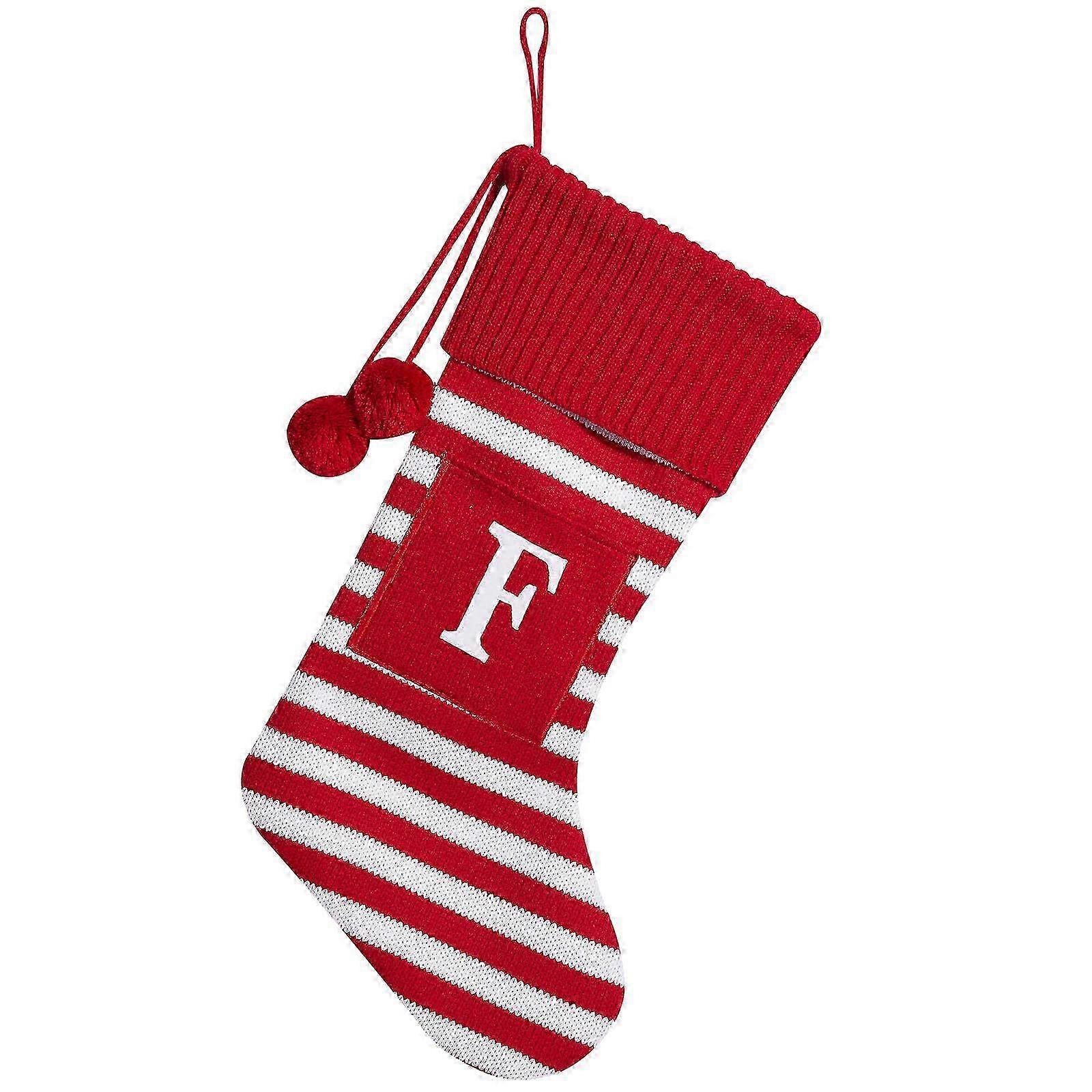 Cute Striped Christmas Stockings with Large Letters & Tree Pendant - Festive Holiday Decorations for Merry Celebrations - HarmonyHub798