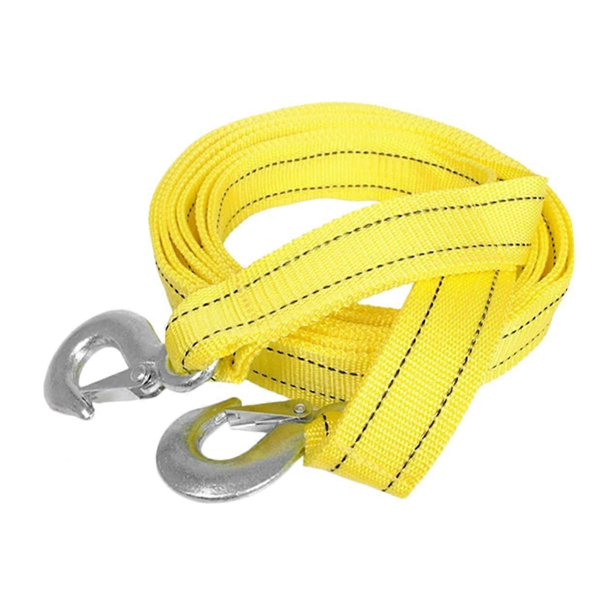 Tow rope with stable metal hook, nylon tow strap for trucks, cars, and boats, load capacity for emergencies and breakdown assistance, easy to use.