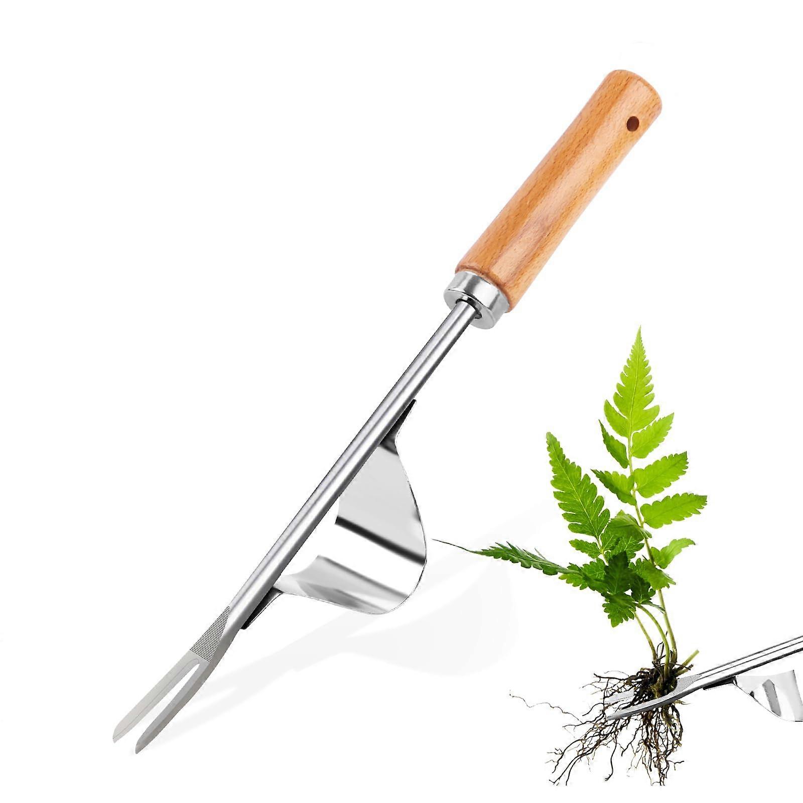 Weed Cutter Stainless Steel Weeder with Wooden Handle for Dandelions, Manual Root Weeder Tool for Digging and Loosening Soil