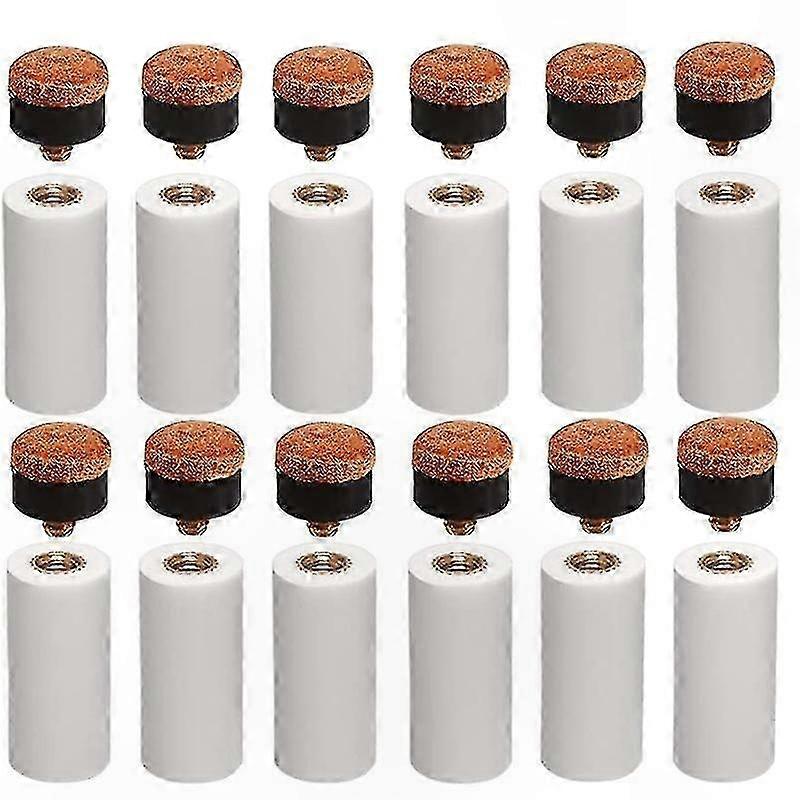 12 Sets Brass Screw Pool Cue Tips with Ferrule for Snooker and Billiards Cues