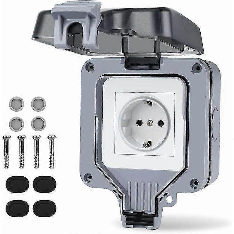 Weatherproof IP66 1-Way Outdoor Socket - Surface-Mounted Protective Wall Socket for Safe Outdoor Power Access