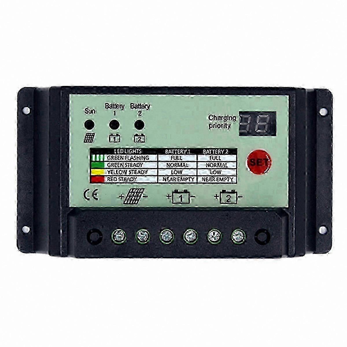 PWM Solar Charge Controller for Dual Battery Systems 12V/24V 10A Power Regulator for Solar Panels