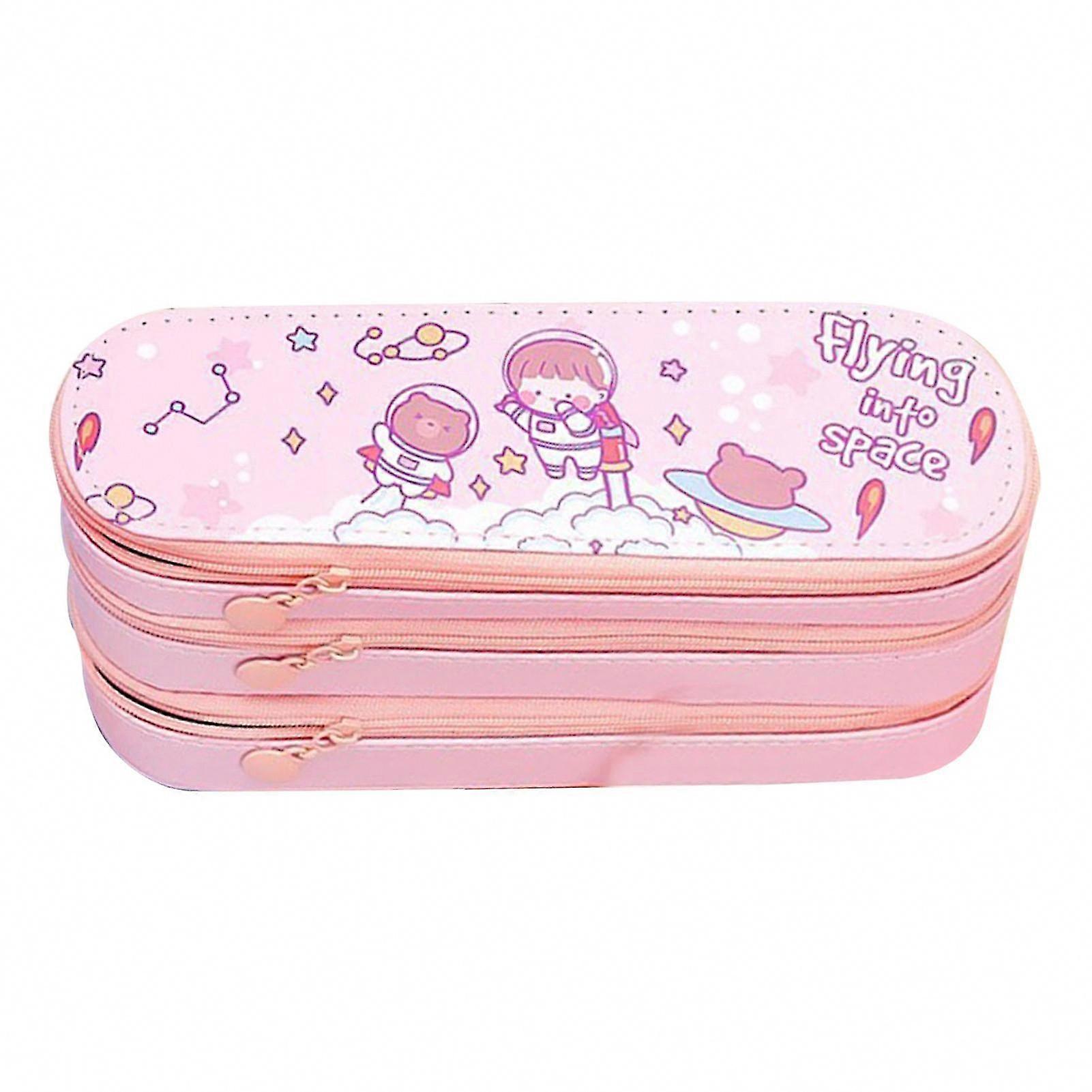 Large Cute Stylish 3-Layer Pencil Case with Class Schedule for School Office College - Multipurpose Roseate Pouch