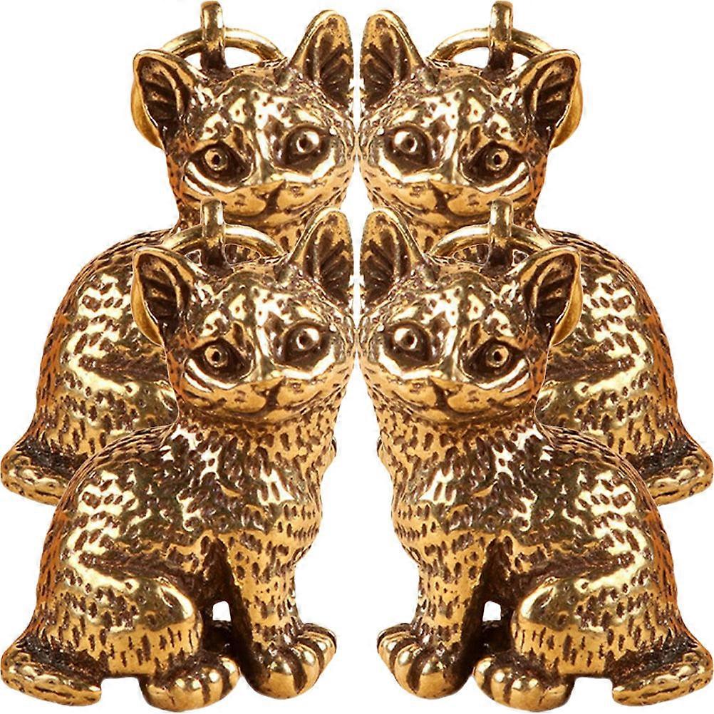 Brass Cat Keychain for Gifting Occasions Golden Alloy Material Decorative 4Pcs