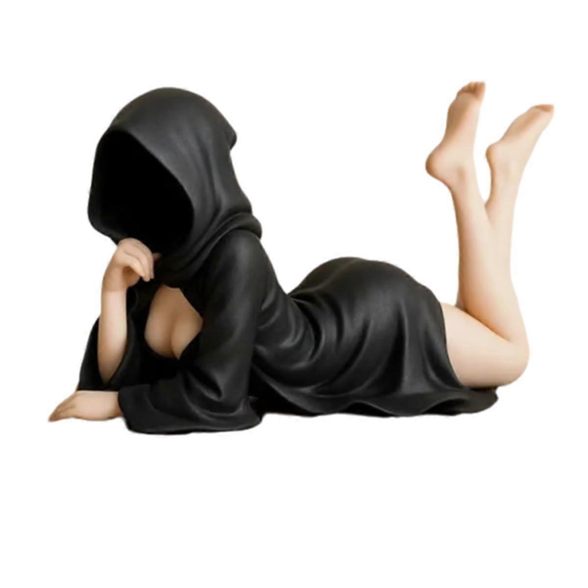 Mysterious Bookshelf Sculpture,Resin Death Black Robe Queen,Gothic Spooky Sculpture Desktop Figurine