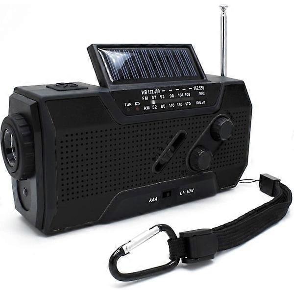 Solar Radio, Crank Radio AM/FM Weather Radio with Portable 2000mAh Power Bank (Black)